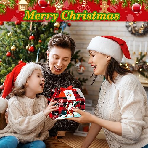 Miniatura 4 de Zhanmai 100 cajas de regalo de Navidad a granel, cajas de dulces a dos aguas, cajas de regalo de Navidad a cuadros con etiqueta de regalo y cinta,