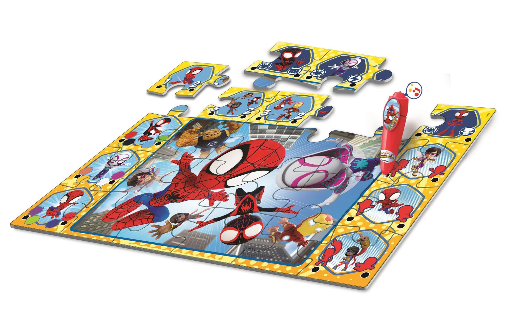 Clementoni - Puzzle Interactivo de Marvel Spidey and His Amazing Friends para Suelo - 24 Piezas, Pen Interativa, Desarrollo Autonomía y Concentración, 3+ Años, 62x42 cm, 16686
