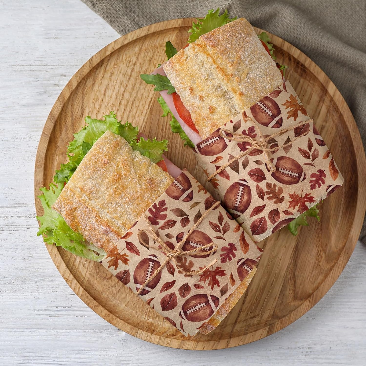 Whaline 150Pcs Fall Wax Paper Football Leaves Deli Paper Sandwich Wrap Tissue Waterproof Oil-Proof Picnic Liner for Autumn Thanksgiving Home Party Kitchen Food Supplies