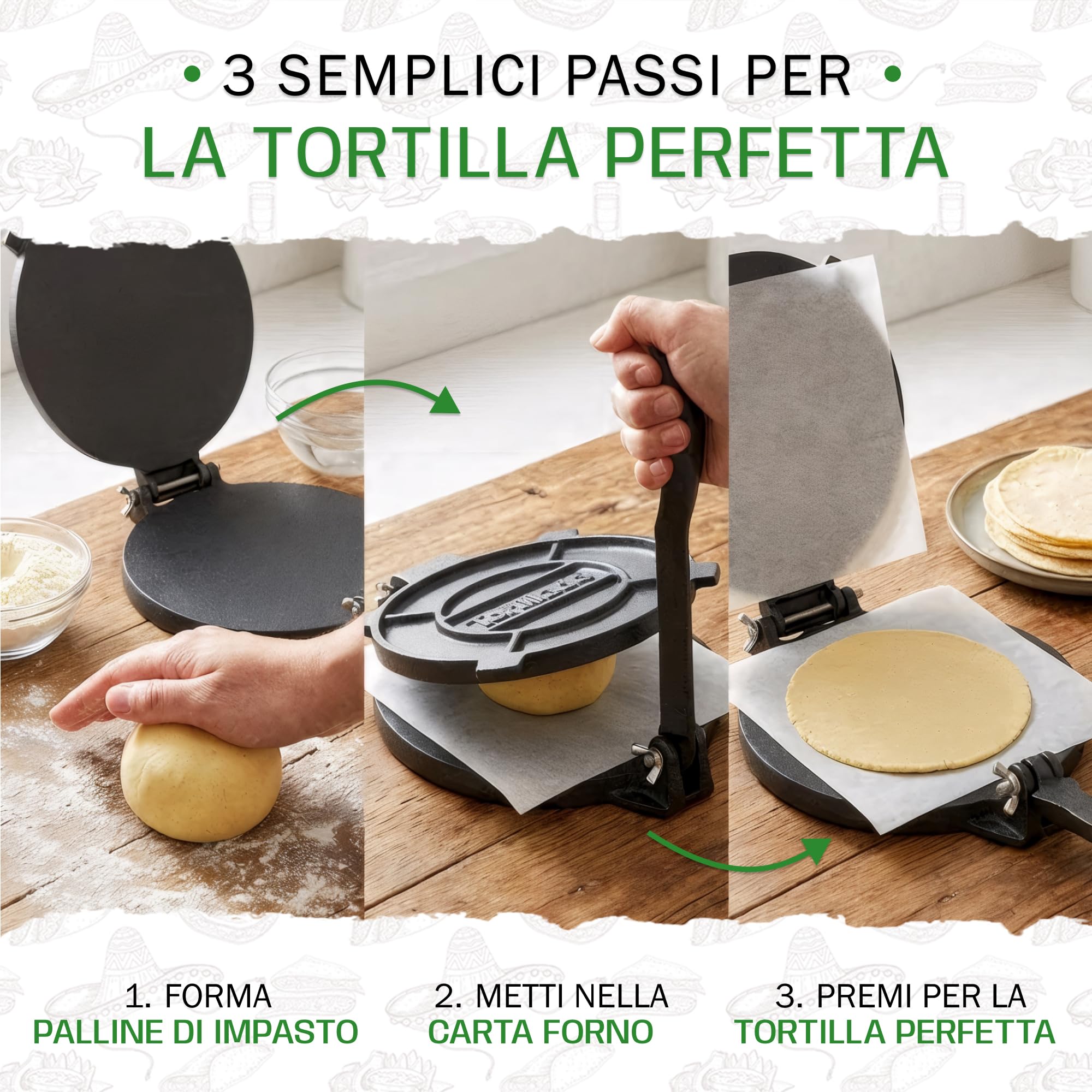 Tortillada - Tortillas di prima qualità in ghisa con ricette (25 cm)