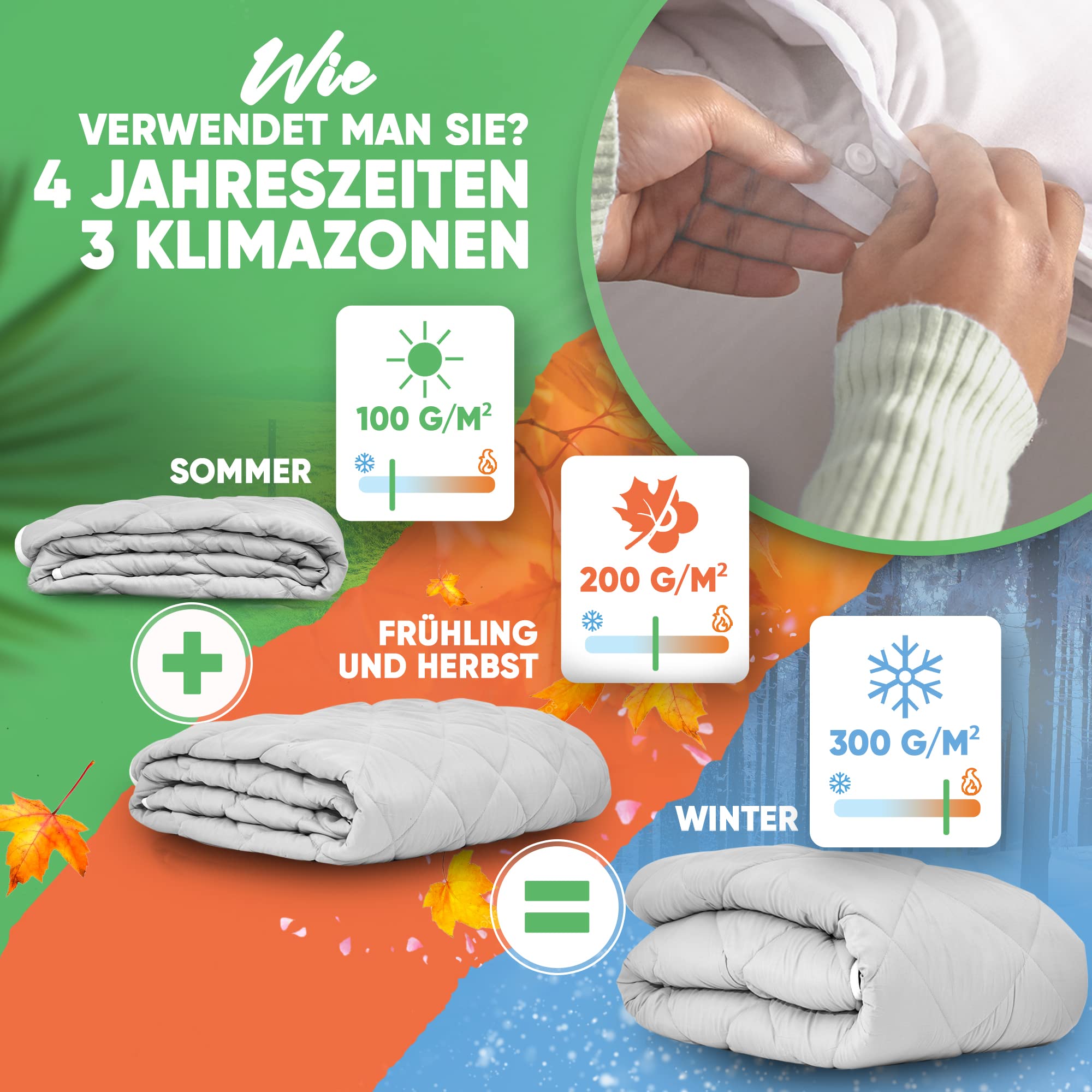 Welldora OPTICLIMA Allergiker Bettdecke 135x200 | Fachärztlich getestet & Oeko-Tex | Zweiteilige Sommerdecke & Winterdecke | 4 Jahreszeiten Bettdecken mit Druckknöpfen | Premium Duvet 135x200cm