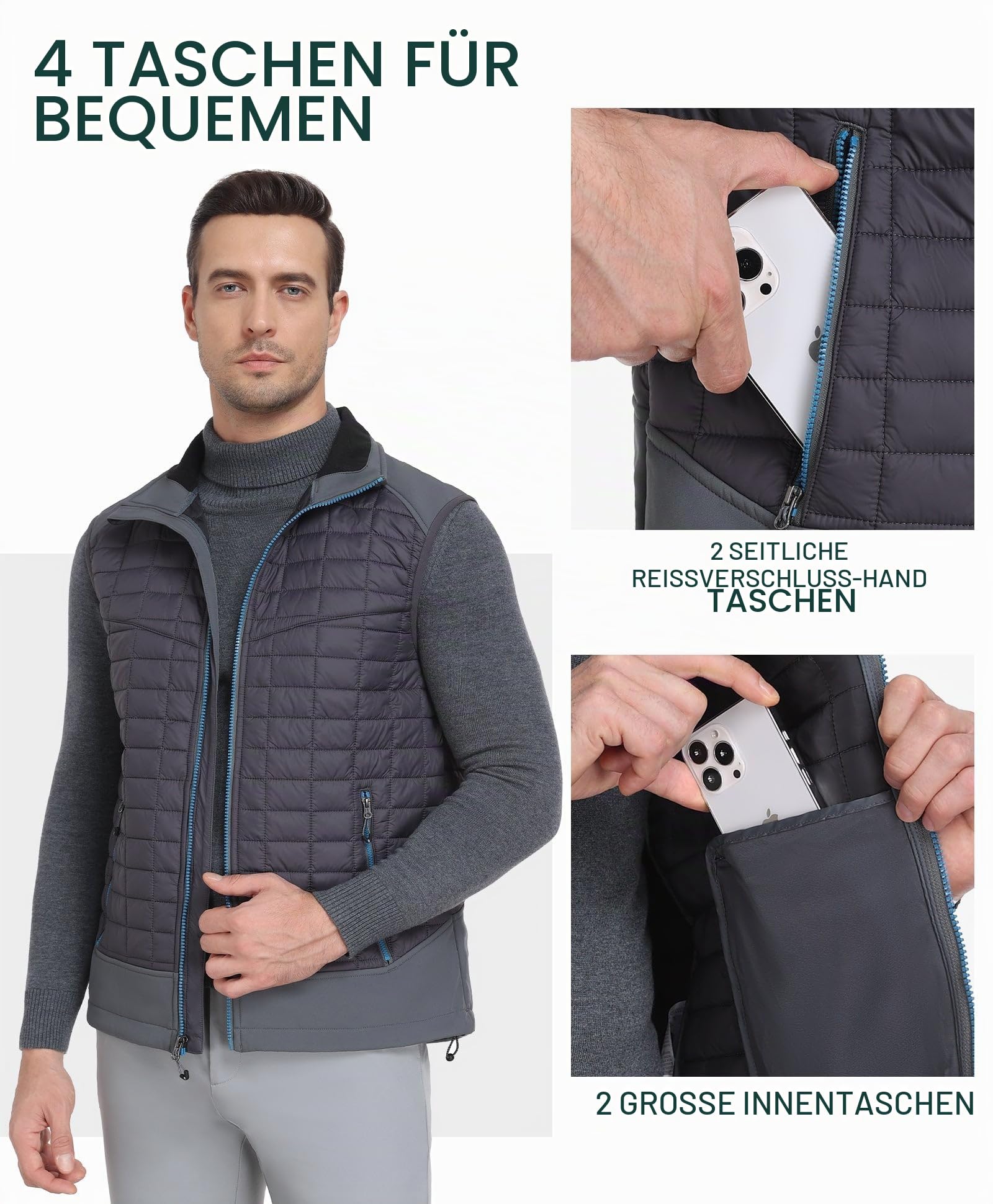 Little Donkey Andy Leichte Puffer Weste Herren Warme Ärmellose Outdoorjacke Wandern Reisen Laufen