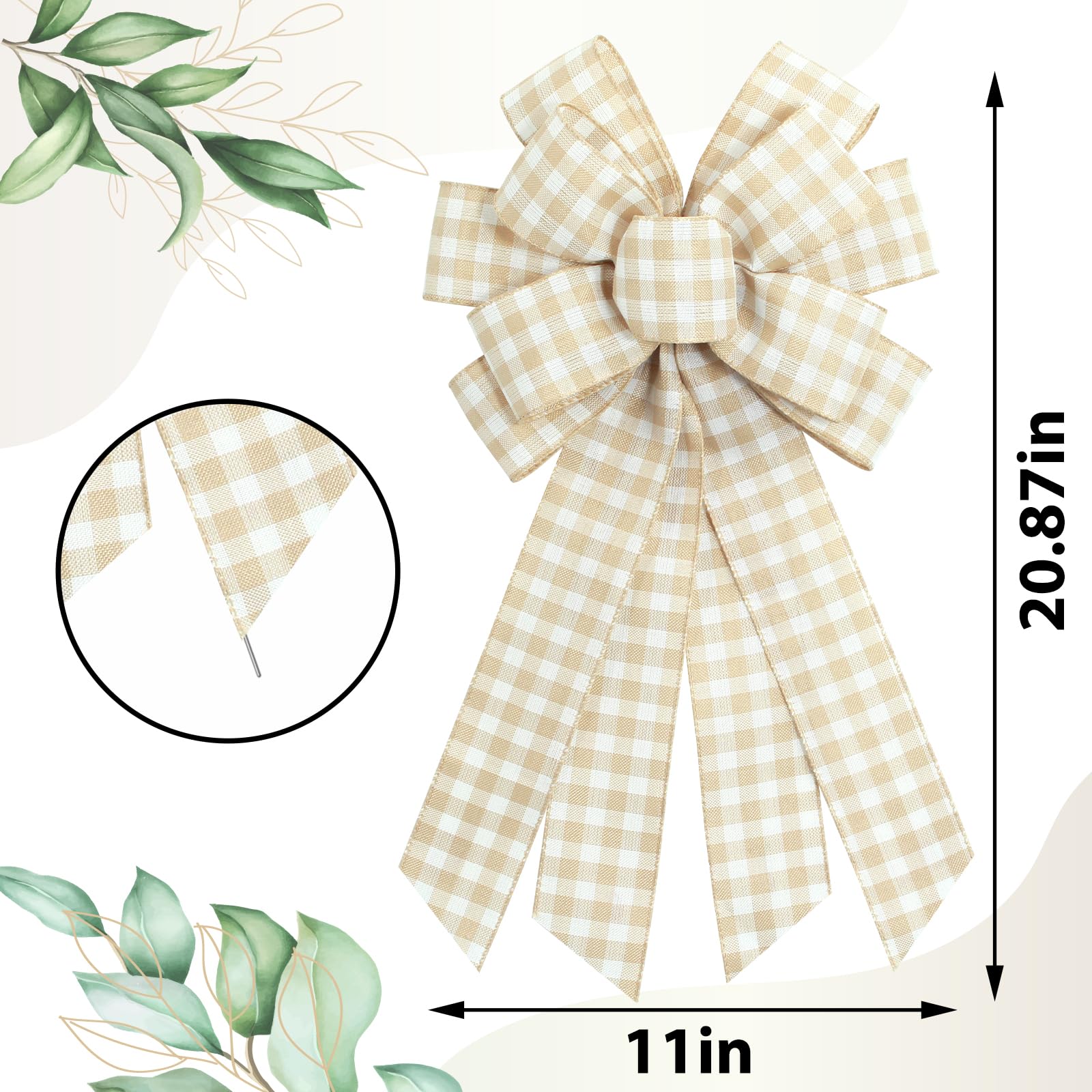 Ftuuo Large Natural Buffalo Plaid Wreath Bows, Farmhouse Burlap Bow for Wreath Rustic Crafts Decorative Hanging Ornament Bow for Indoor Outdoor Wedding Holiday Birthday Party Decor