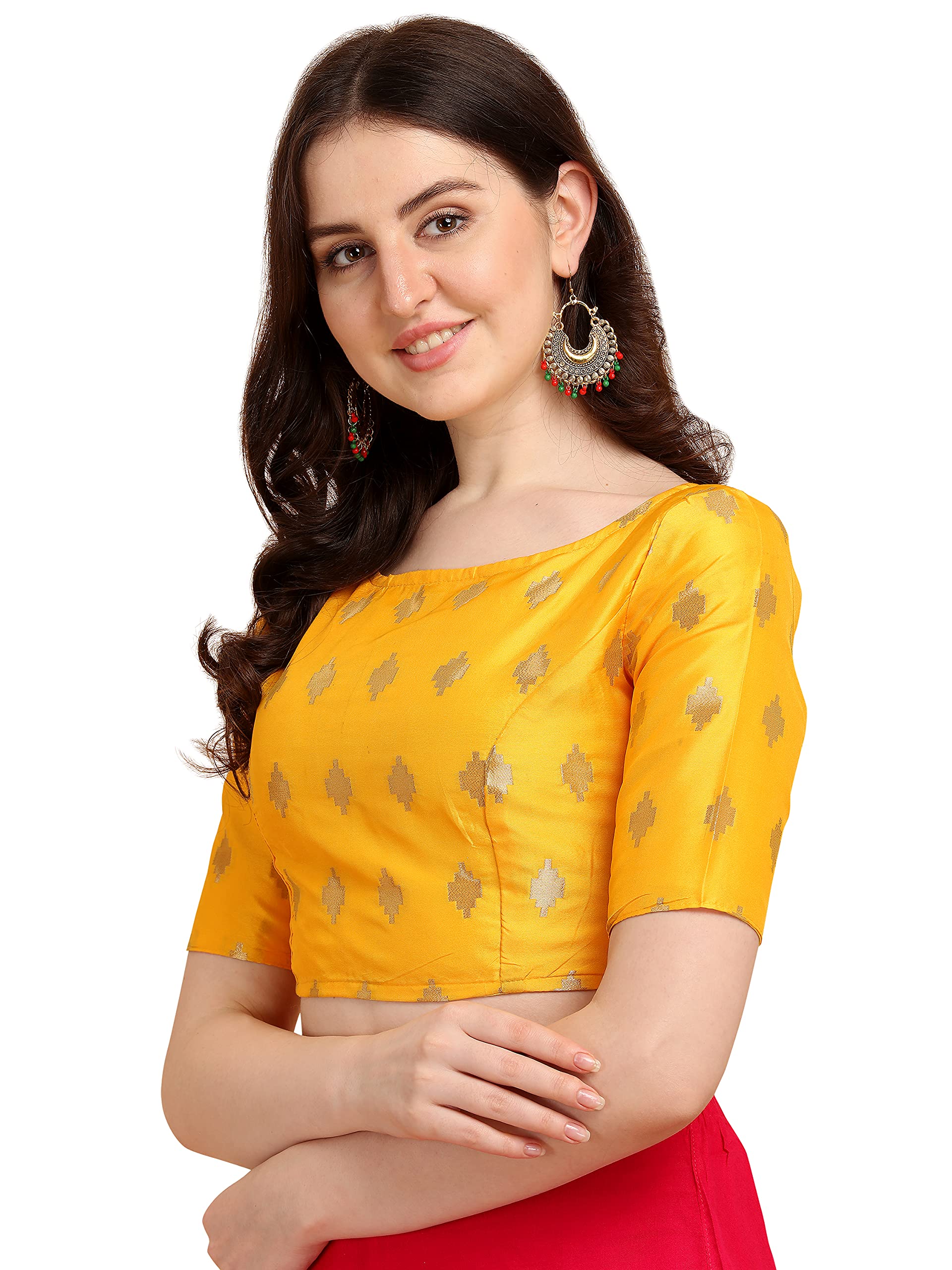 Oomph Women's Indian Ethnic Wear Designer Zari Work Boat Neck Half Sleeve Readymade Non - Padded Blouse For Saree And Lehnga And Palazzos Or Skirts For A Fusion Twist.