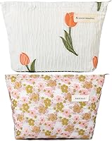 Vista 20 de SOIDRAM 2 Piezas Bolsa de Maquillaje Grande, Bolsa de Cosméticos a Cuadros de Gran Capacidad, Bolsa de Lona Mixta para Viaje, Bolsa Organizadora