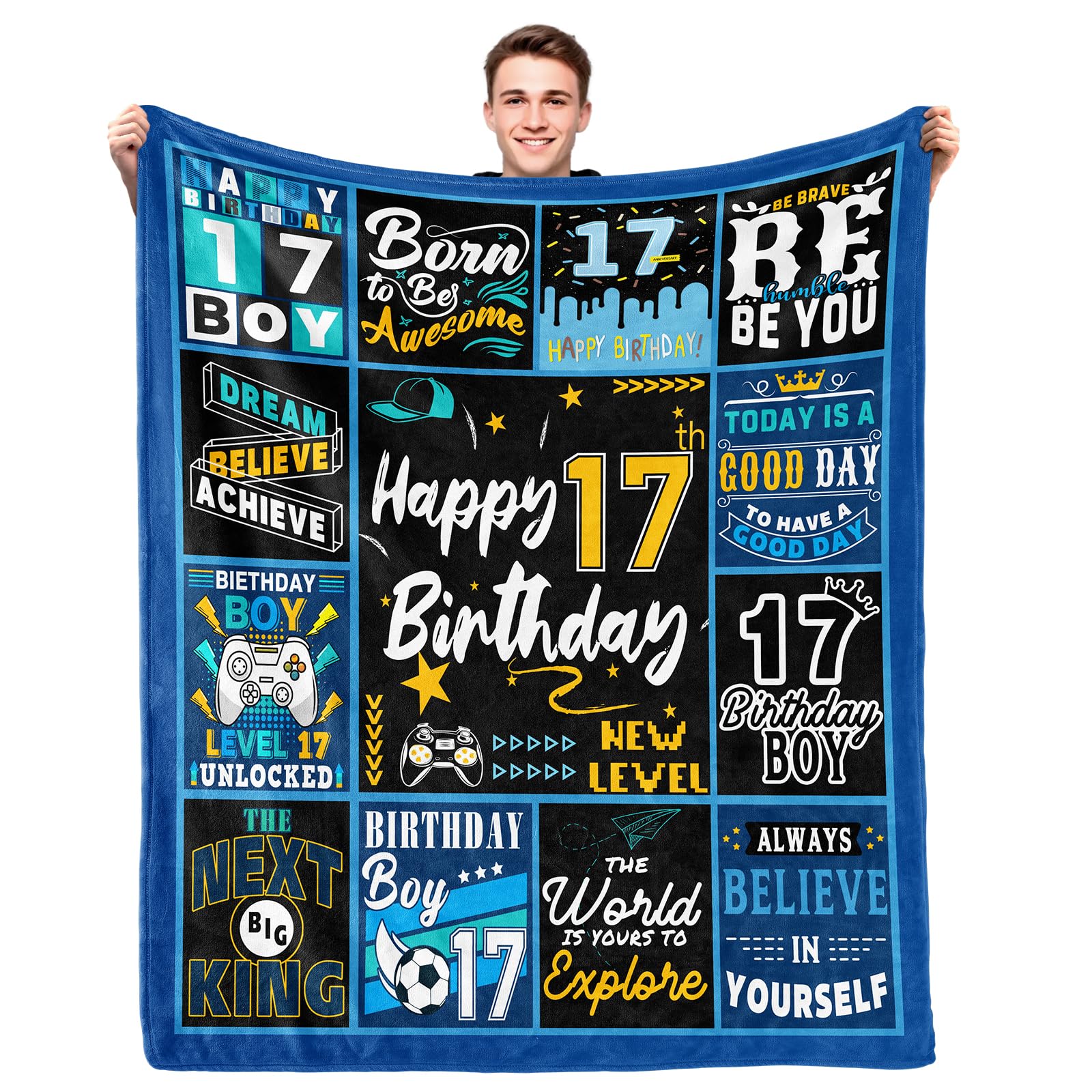 CAPRIFIC 17th Birthday Gifts for Boys, for 17 Year Old Boys, 17th Birthday Gifts Blanket 150x130cm, 17 Year Old Boy Birthday Gifts