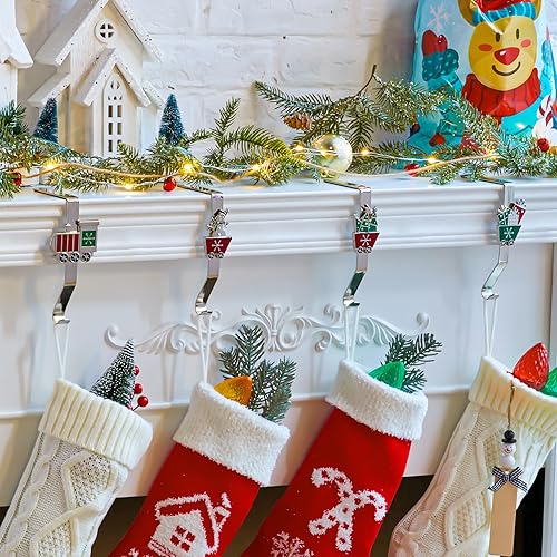 Miniatura 9 de Christmas Stocking Holders for Mantles Set of 4, Colorful Stocking Hangers for Fireplaces, 4 Pack Non-Slip Stocking Hooks for Mantle, Stocking,