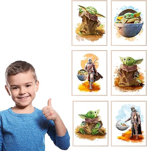 Miniatura 3 de BigWigPrints Póster de Baby Yoda – Baby Yoda & Star Wars decoración de pared, decoración de habitación para niños y guardería, paquete de 6 (8 x 10