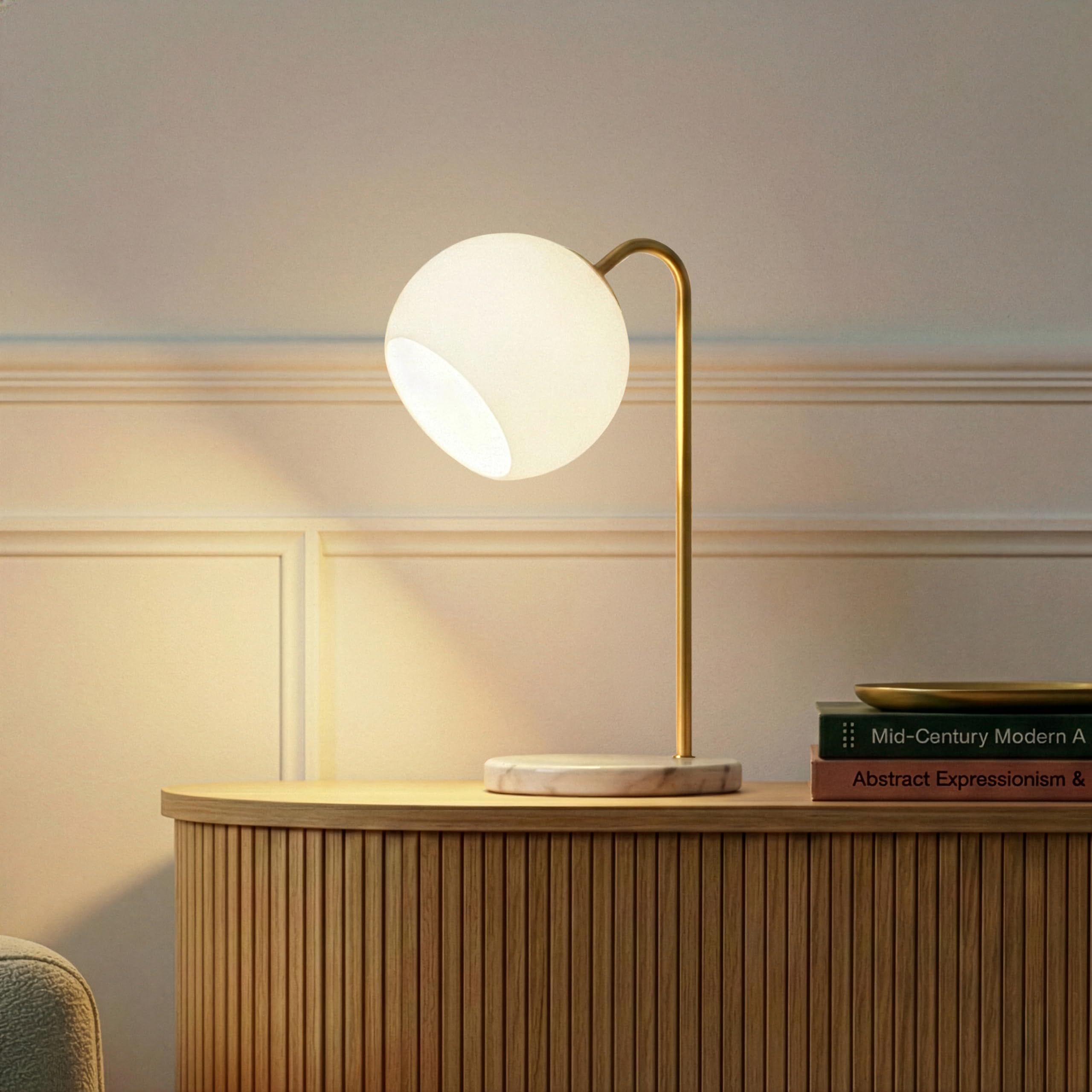 Brightech Krystal LED Table Lamp Frosted Glass Globe Arcing Living Room Lamp Mid-Century Modern Standing Lamp for Living