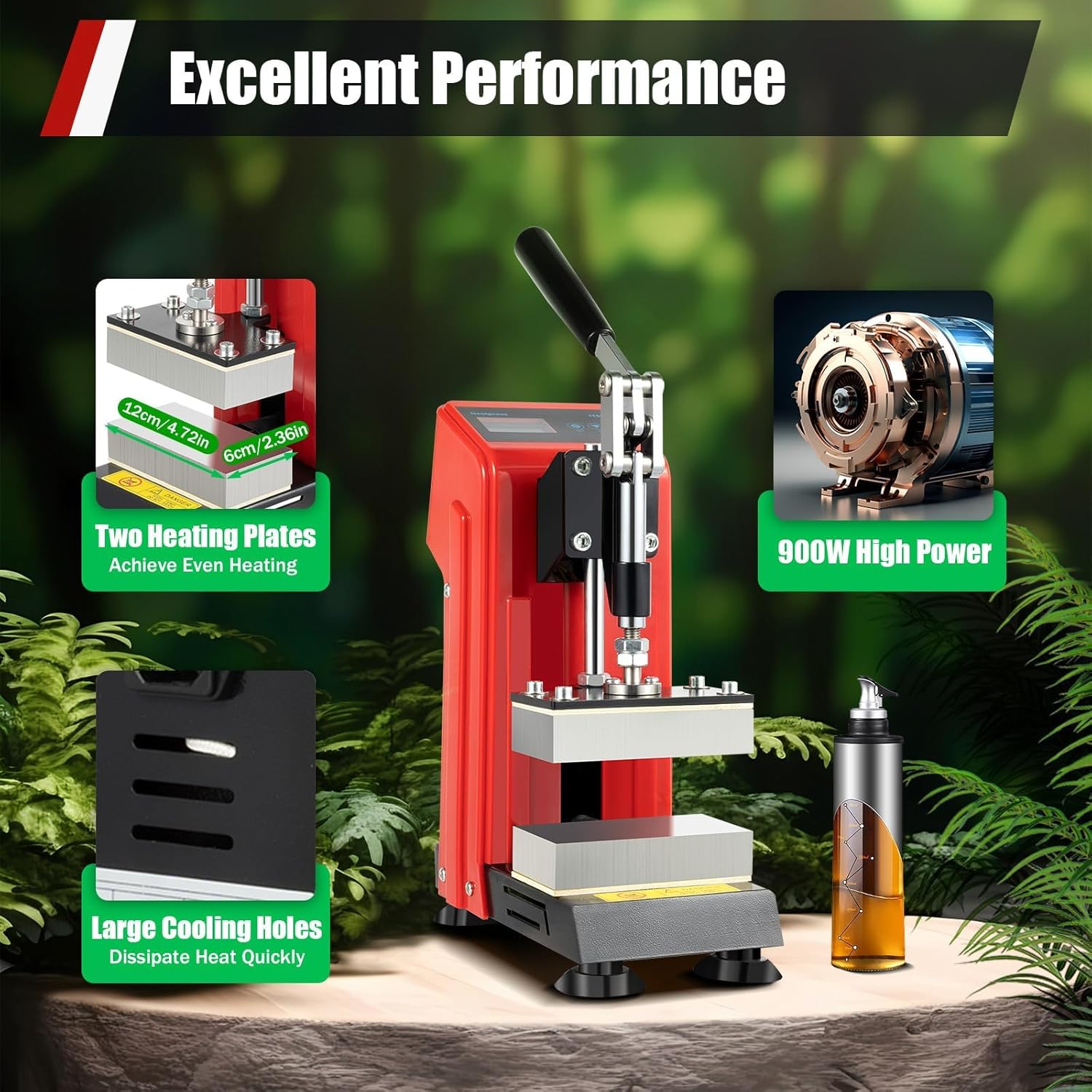 手動ロジンプレスヒートマシン、ポータブル6&times;12cm高圧ロジンプレス、Puレザー、花、植物油抽出用ホットプレス &ndash; 家庭用に最適