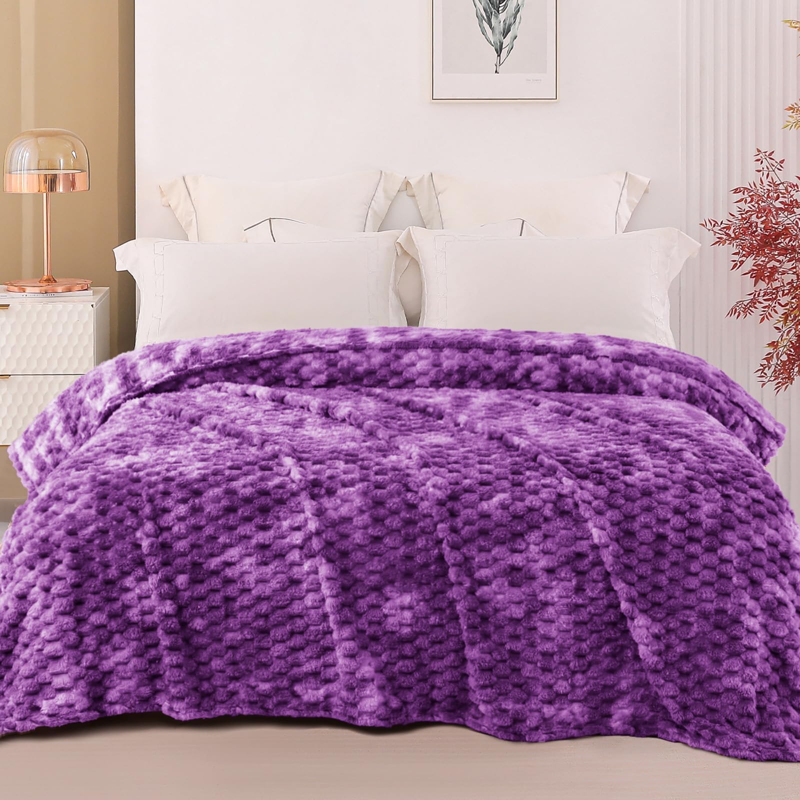 Exclusivo Mezcla 3D Fleece Twin Size Blanket for Bed, Tie-dye Purple