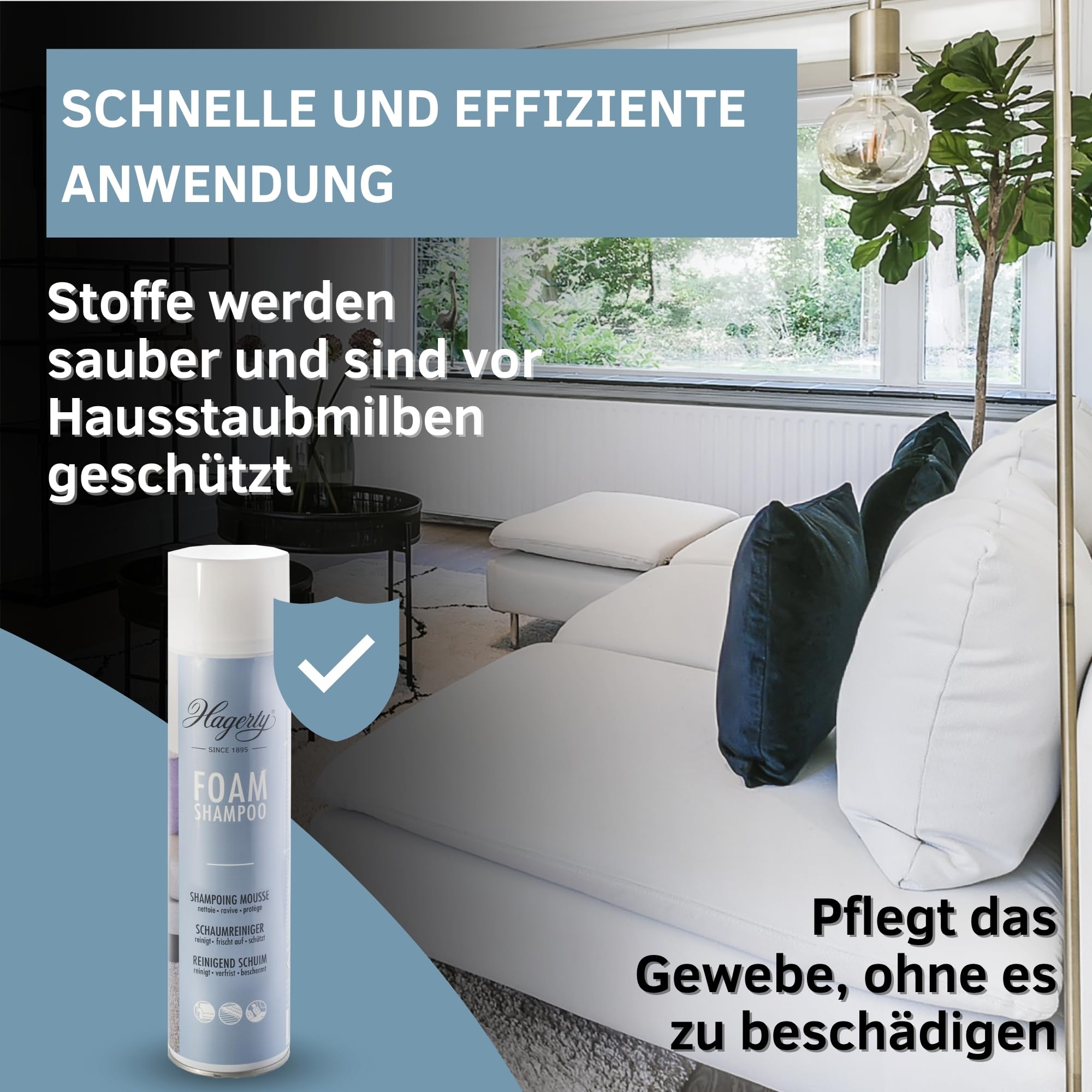 Hagerty Set 4x Foam Shampoo I Schaumreiniger für Teppiche und Stoffe I Premium Teppichreiniger I Reinigungsmittel für Teppich Sofa Couch I Schaum-Reiniger zum Absaugen I Polsterreinigungsmittel