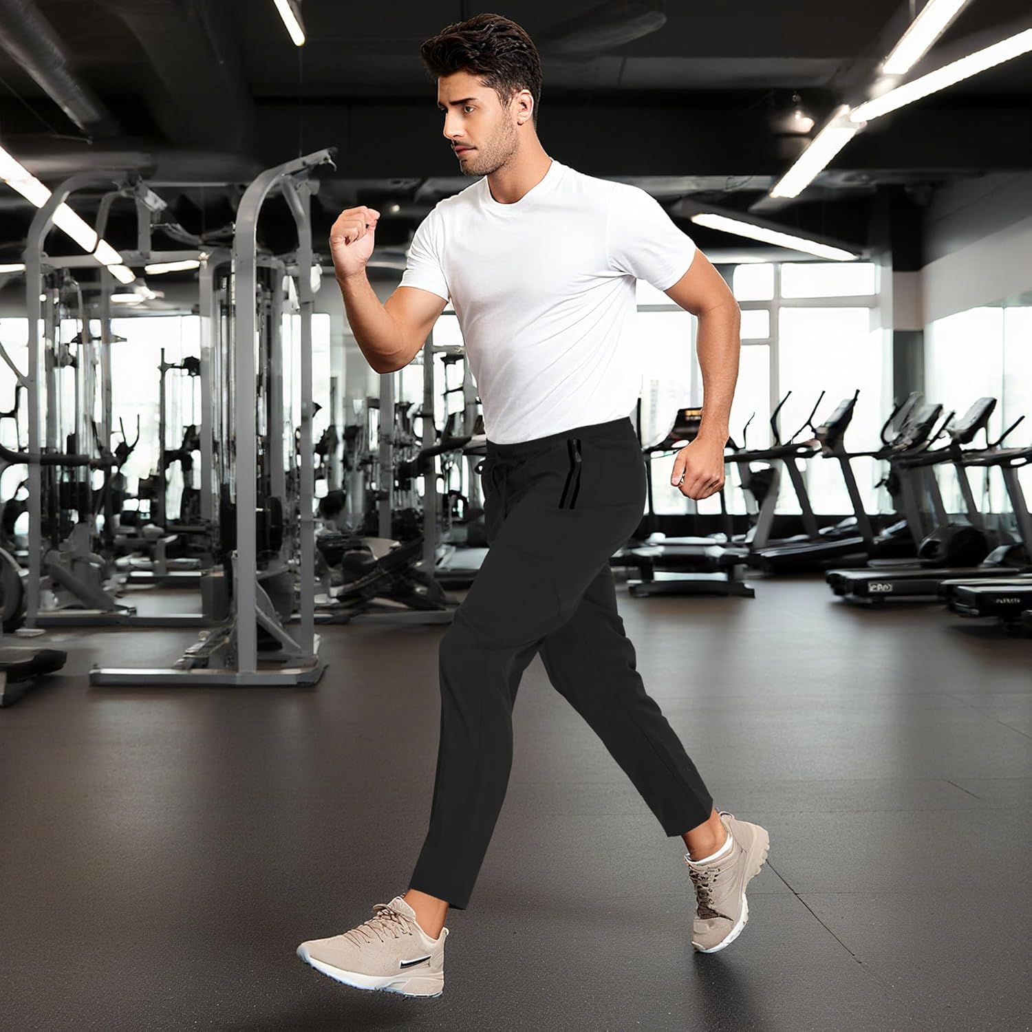 MOURCE Men's Lightweight Travel Pants Breathable Athletic Elastic Waist Casual Pants Quick-Dry Joggers 2 Zipper Pockets - Image 3