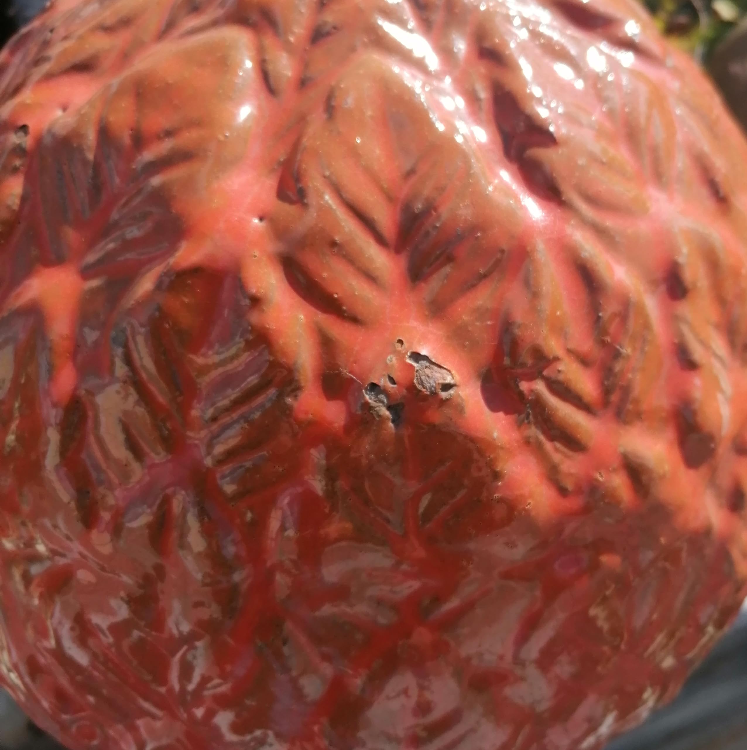 Generisch B-Ware !! Kugel mit Struktur ø ca. 22 cm aus frostfesten Steinzeug - orange glänzend glasiert Deko Garten