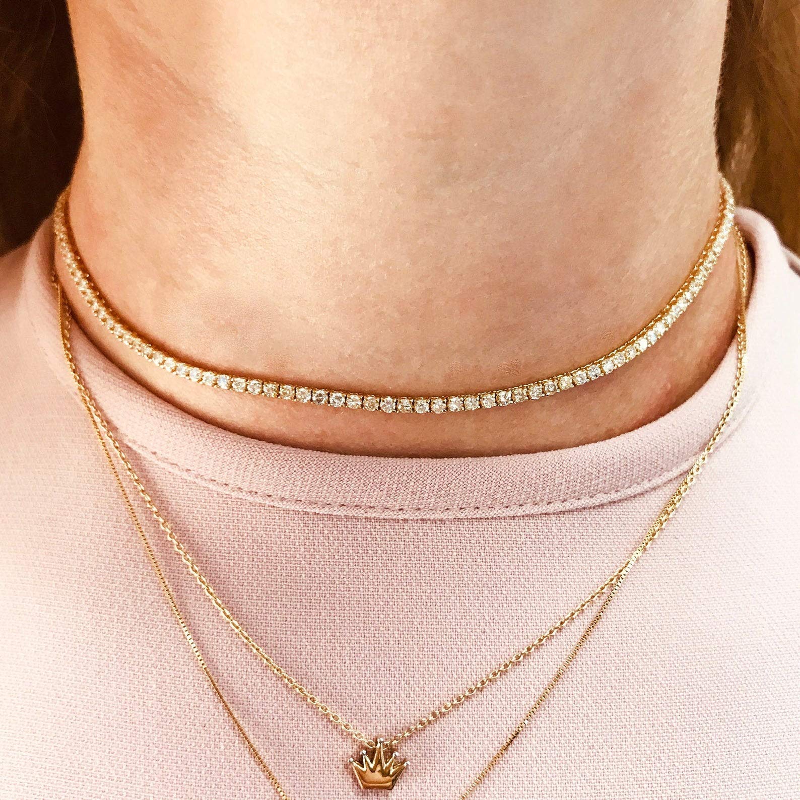 Solid 14k Yellow Gold 5 ctw Natural Diamond (F-G, VS1-VS2) Classic Eternity Tennis Necklace for Women 2.3 mm - Length 14 to 18 Inches available - Handmade in USA - April Birthstone