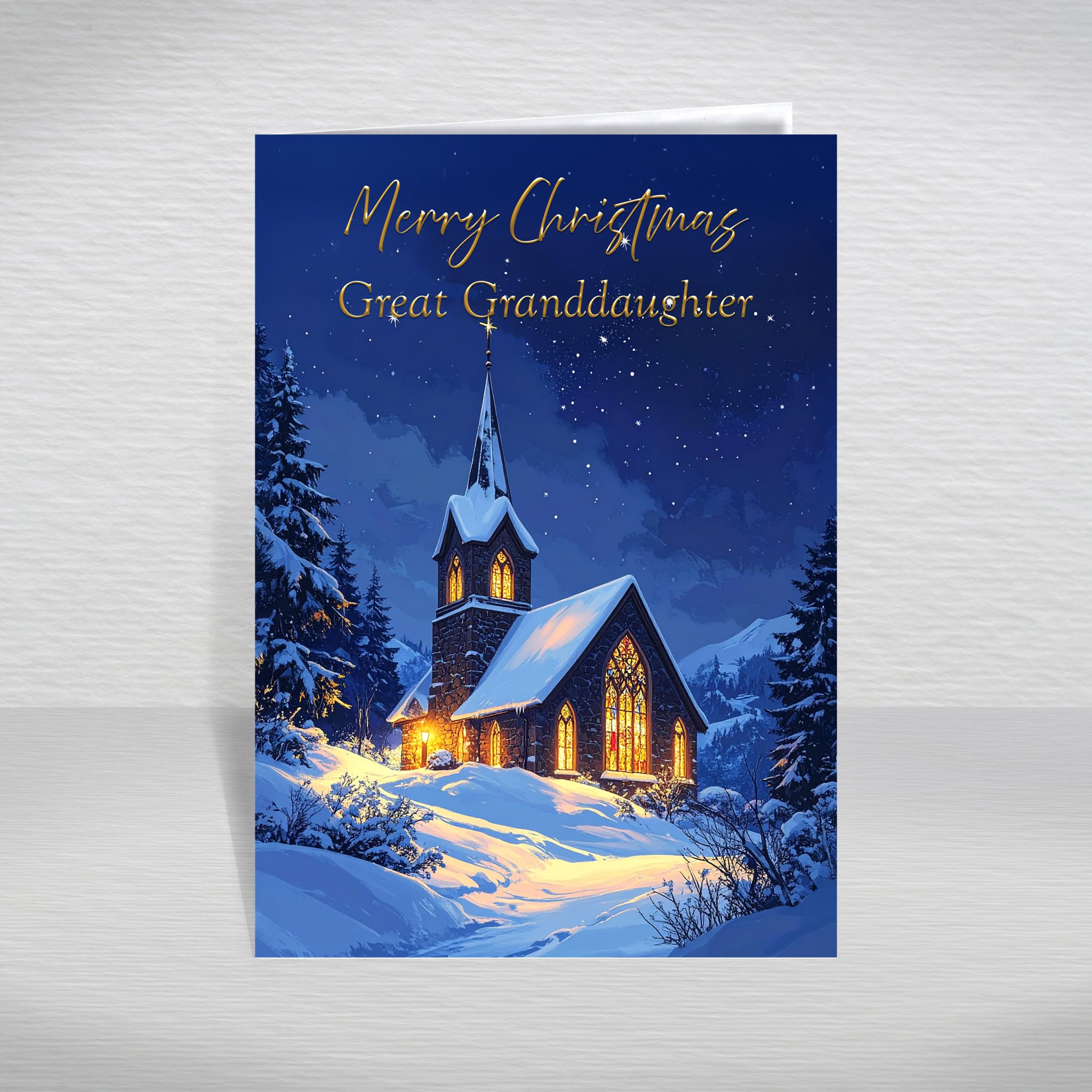 Christian Christmas Card for Great Granddaughter โ A5 Religious Greeting Card with Special Verse Inside/Sacred Church on a Winter's Night: Great Granddaughter Christmas Card