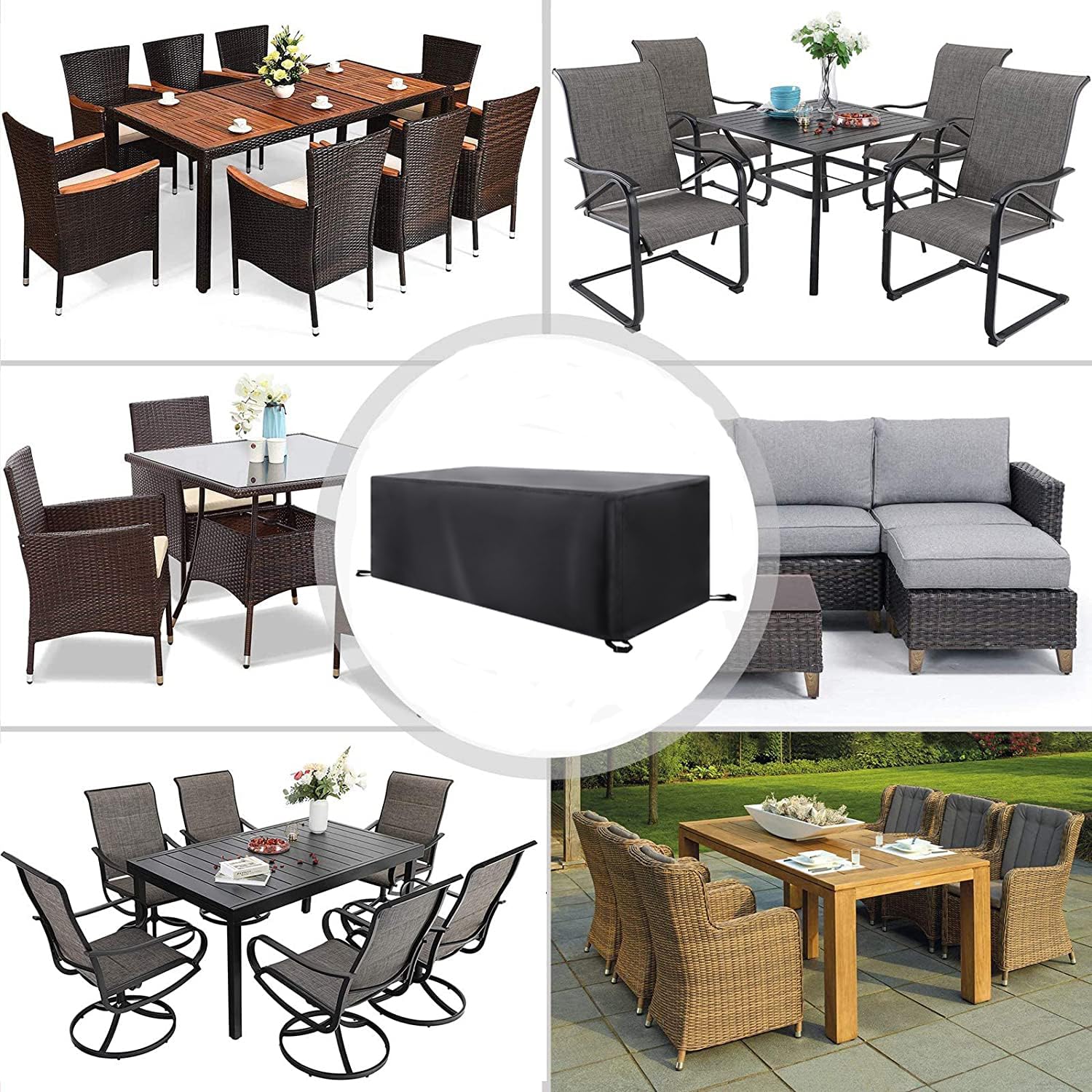 Telo Impermeabile Per Copertura Mobili Da Giardino 600d Oxford Copertura Tavolo Sedie Esterno 150x130x80cm(LxWxH) Telo Copri Tavoli Da Terrazza Anti-Uv Antivento Copertura Da Tavolo Da Giardino
