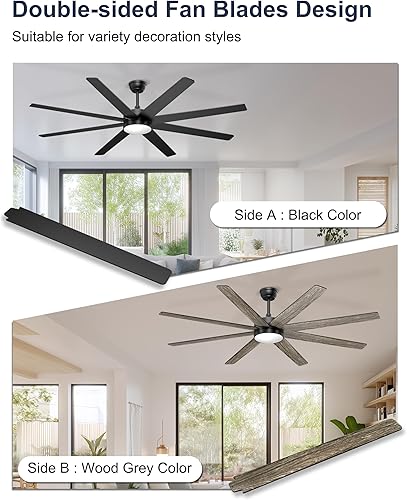 Miniatura 2 de Ventiladores de techo grandes de 72'' con luces, ventilador de techo negro moderno con control remoto/APP, atenuable, ventilador de techo grande y