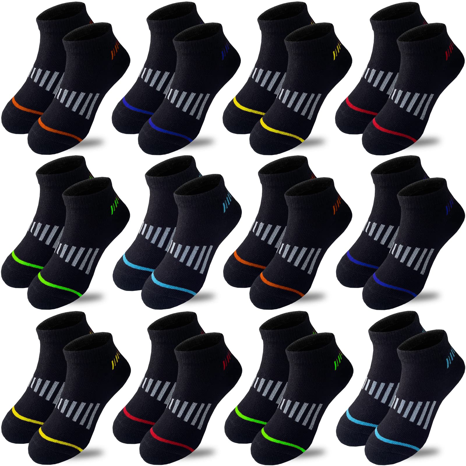 Tsmollyu 12 Pairs Boys Socks Kids Ankle Athletic Cotton Sock Half Cushioned Low Cut Sock