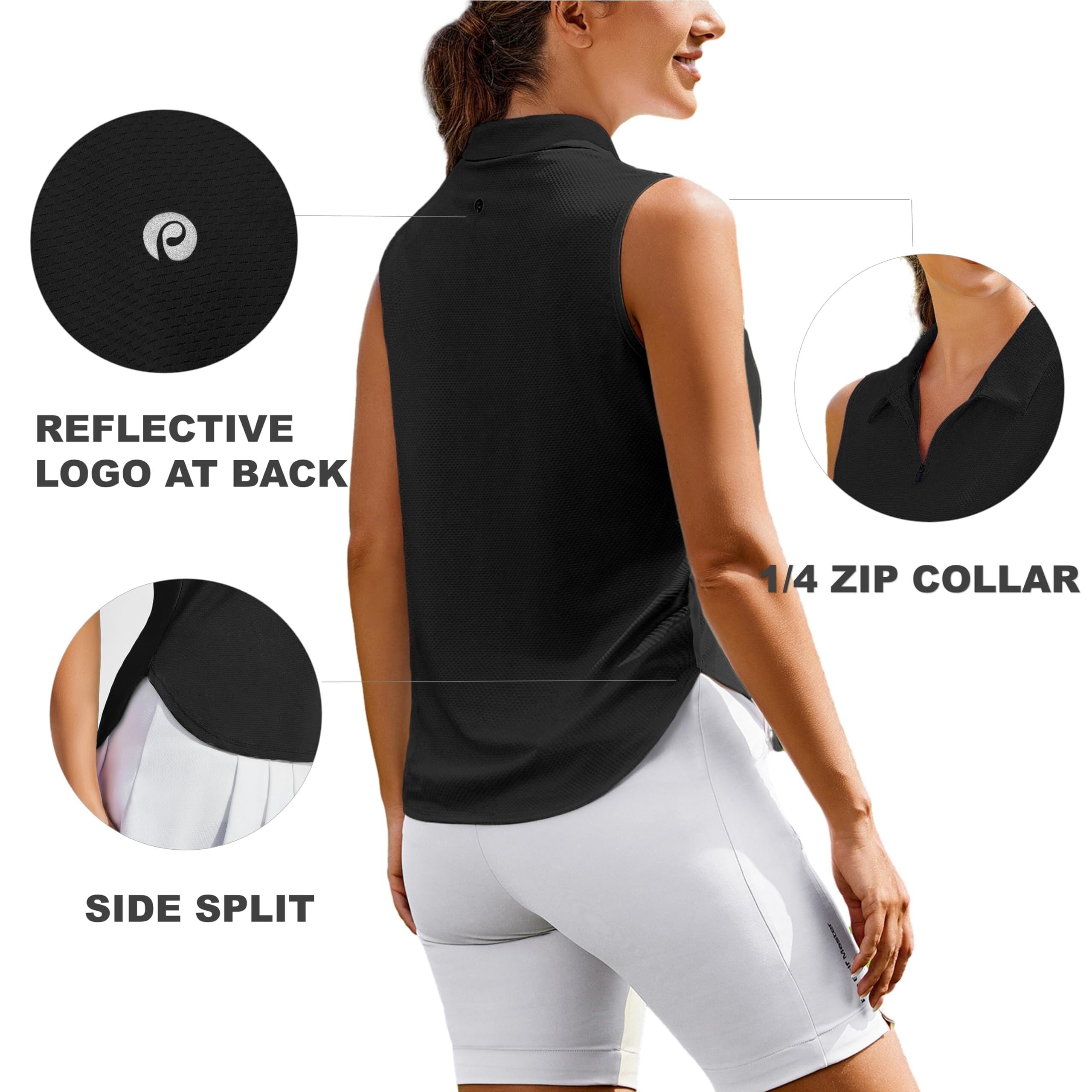 PINSPARK Polo sin Mangas para Mujer, Camiseta Deportiva sin Mangas, protección UV UPF 50+, Camiseta Transpirable de Verano, Golf/Tenis