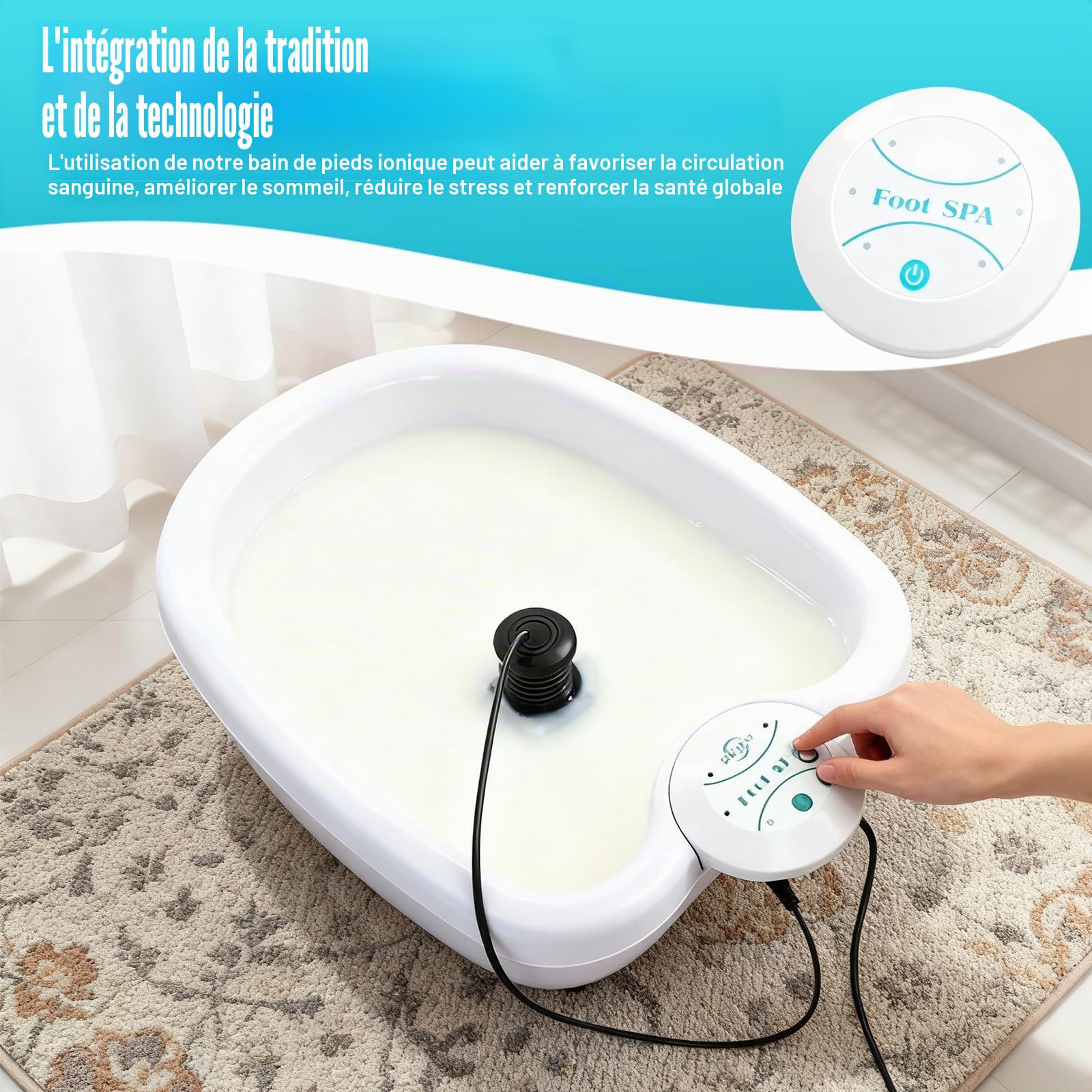 Bain de Pieds Ionique – Spa Pied Portable pour Detox, Bassine Portable à Fonction Automatique, Compact et Facile à Utiliser