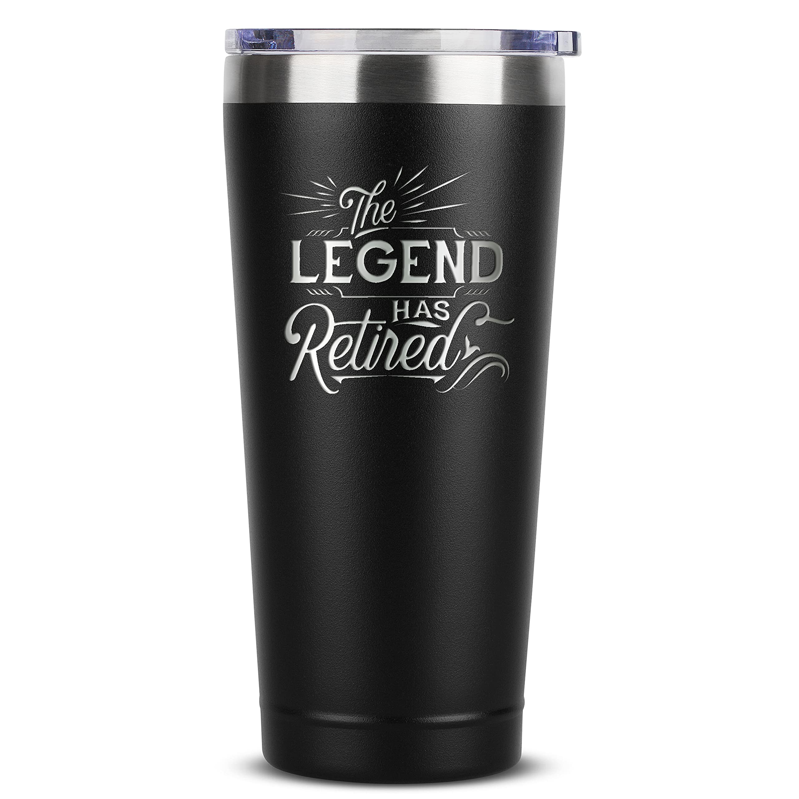 The Legend Has Retired | Retirement Gifts for Women Men Coworker Boss Supervisor Employee | 30 oz Black Insulated Stainless Steel Tumbler w/Lid | Retiring Gift Present Ideas Party Decorations Mug Cup