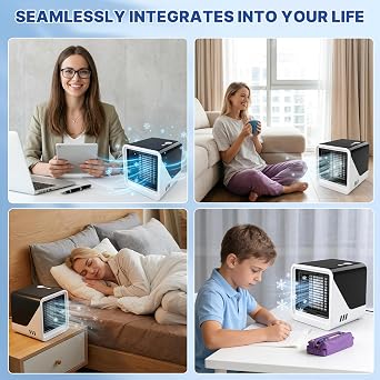 Portable Air Conditioner, Mini Air Conditioning Unit With 3 Speeds 7 Colors, 3 IN 1 USB Personal Humidifier Desktop Small Ac fan, Air Cooler with 500ml Large Water Tank for Office, Home, Room, Bedroom