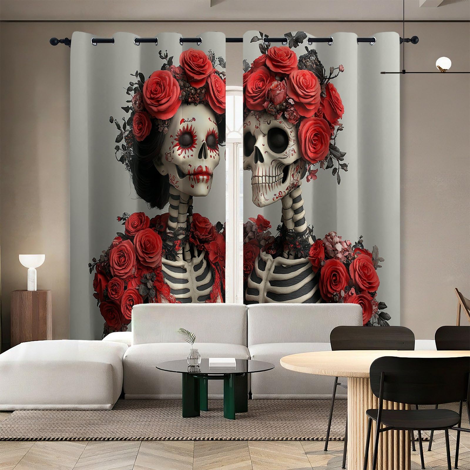 Skelett Vorhang mit Ösen 175 x 280 cm – Bedruckter Sternenmuster Ösenschal aus Polyester perfekt für Kinderzimmer Dekoration Halloween & Partys – Paar Vorhänge H22-2901824