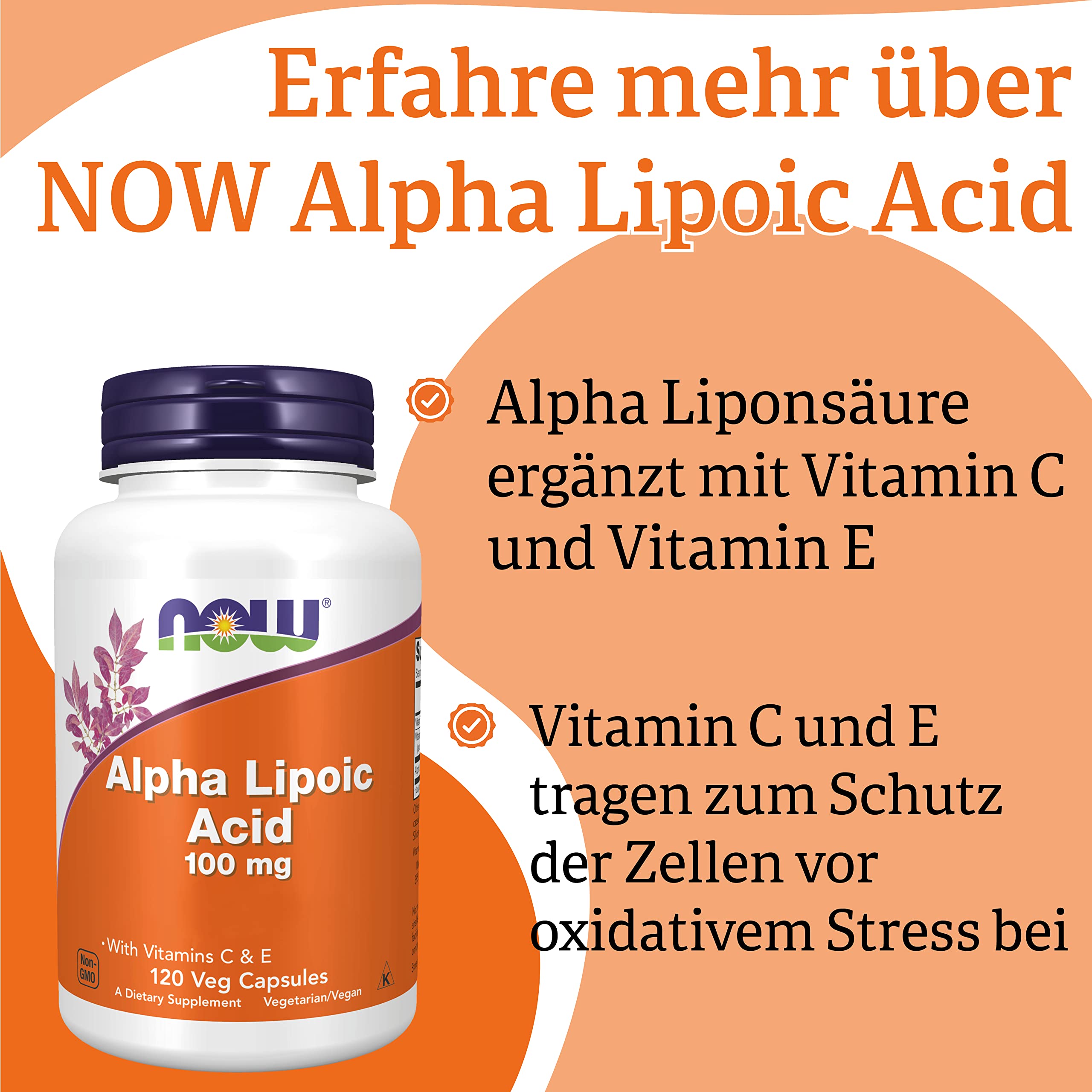 Now Foods Alpha-Lipoic Acid (Alpha-Liponsäure), 100mg, 120 vegane Kapseln, Laborgeprüft, Glutenfrei, Sojafrei, Gentechnikfrei