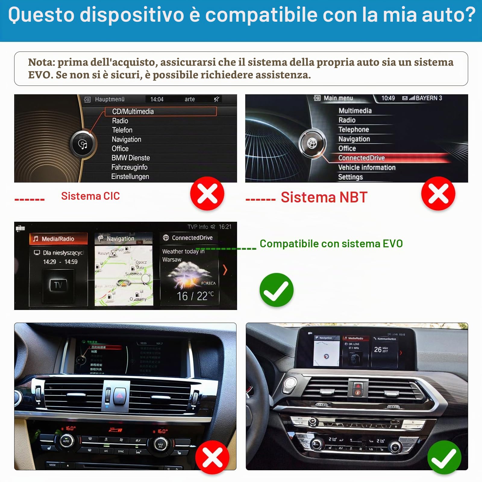 Stereo per Auto da 12,3 Pollici con Schermo Touch per BMW X3/X4 Serie G01 G02 dal 2018 al 2022 con Sistema EVO, Supporto per Apple CarPlay/Android Auto/Mirrorlink/Navigazione