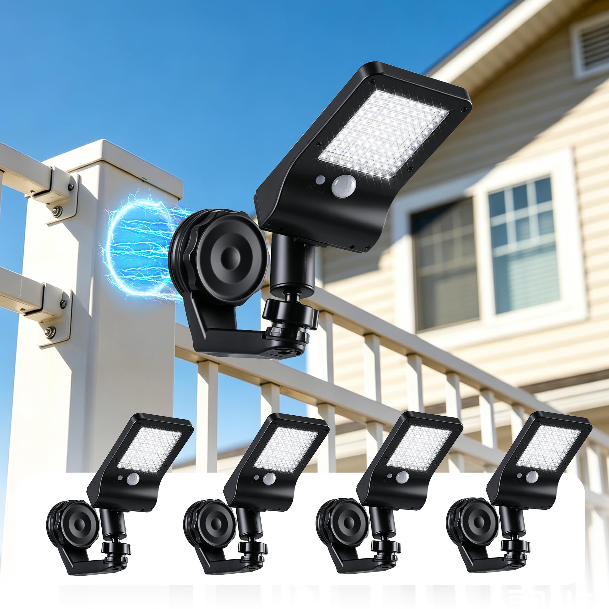 Luci Solari Magnetiche con Sensore di Movimento, 4 Pezzi | IP65 Impermeabile, Angolo Regolabile 360° e Senza Trapano né Cavi, Ideale per Garage, Recinzione e Ingresso