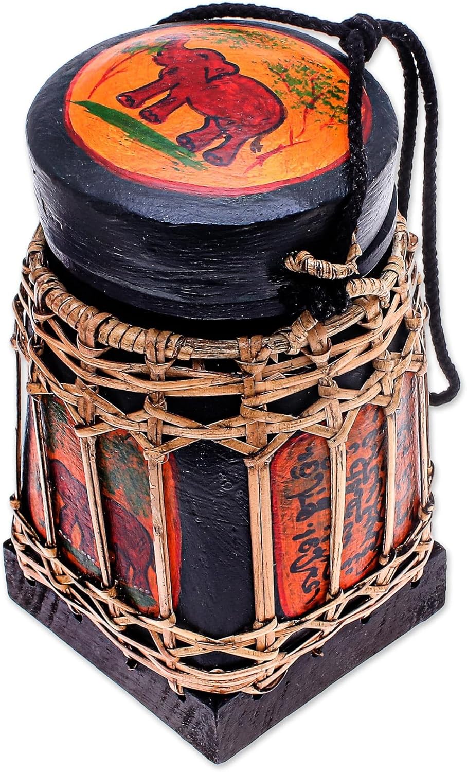 NOVICA Artisan Handmade Ceramic Decorative Jar from Thailand Green Accessories Jars Bottles Painted East Meets West [jars 7in H x 4.3in W x 4.1in D Lid 1.3in H x 3.3in Diam. Rope 25.5in L] ' Lanna