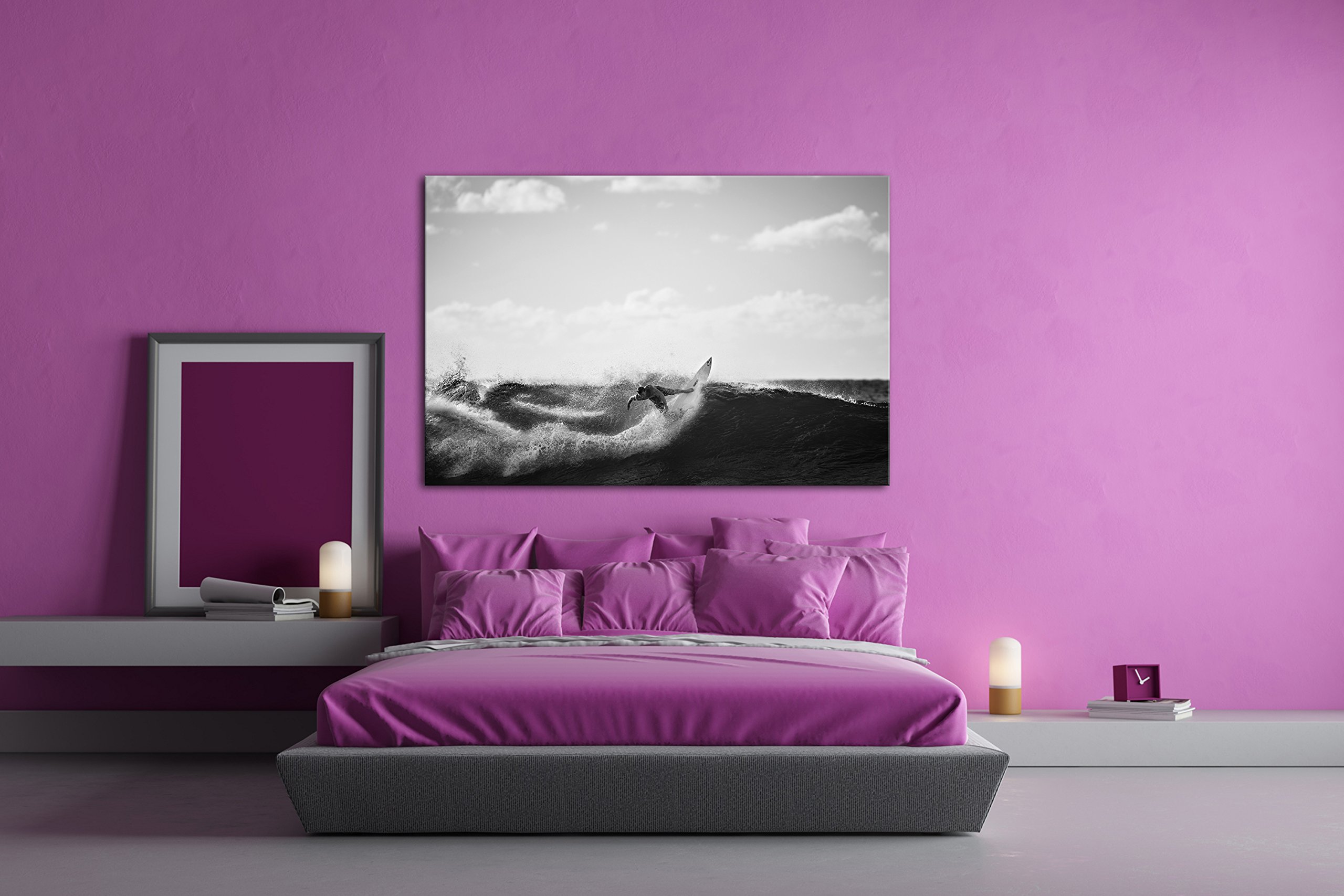 Stampa Digitale di Alta qualità con Cornice, Senza Poster né Motivo “Cooler Surfer” in Bianco e Nero, Stampa su Tela, Bianco, 100x70