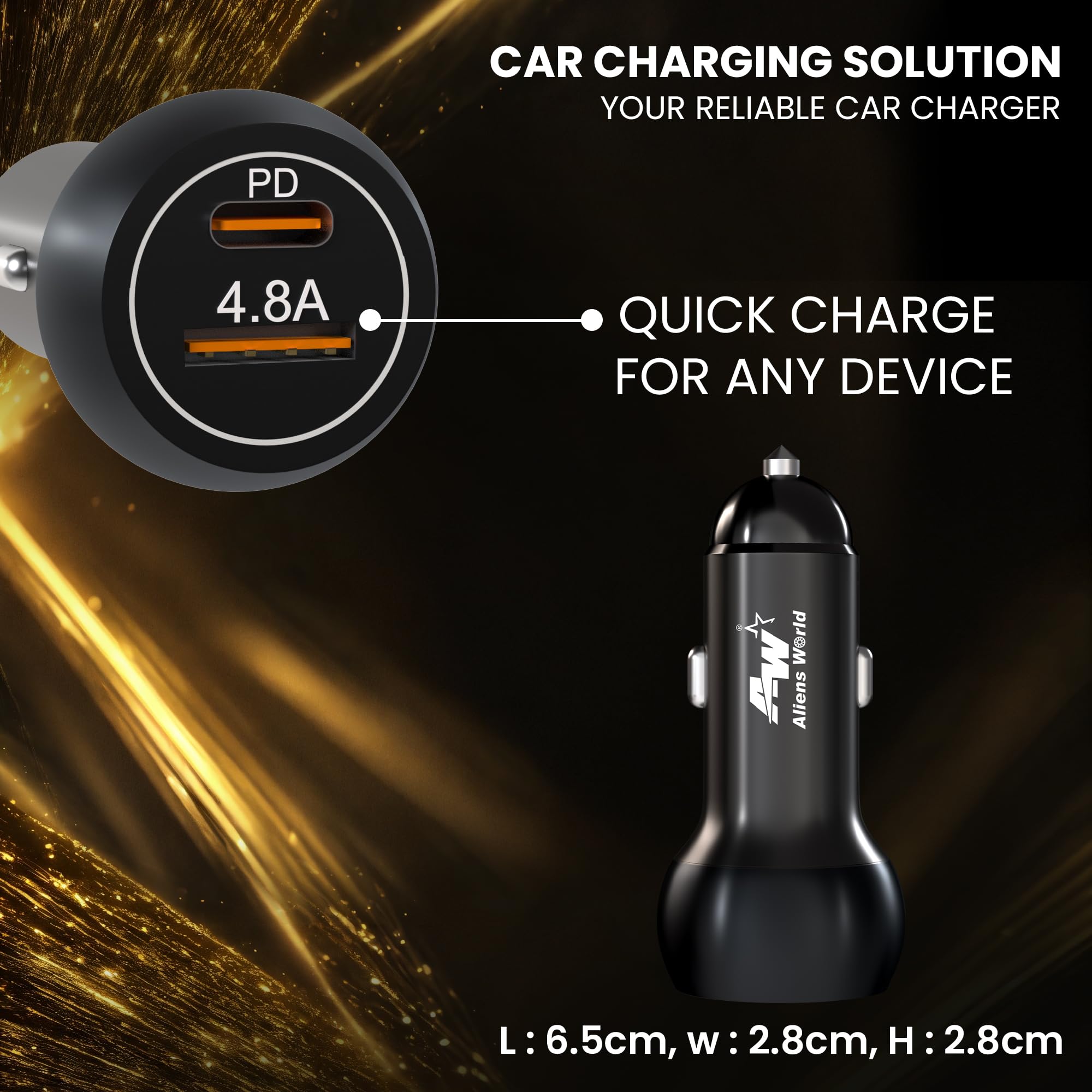 aliens world PD4.8A +24 Watt PD+USB Fast Car Charger with Dual Output,24 Watts,Fast Charging, Adapter for iPhone & Android Smartphones and Tablets with 3 in 1 Data Cable (Black) 2