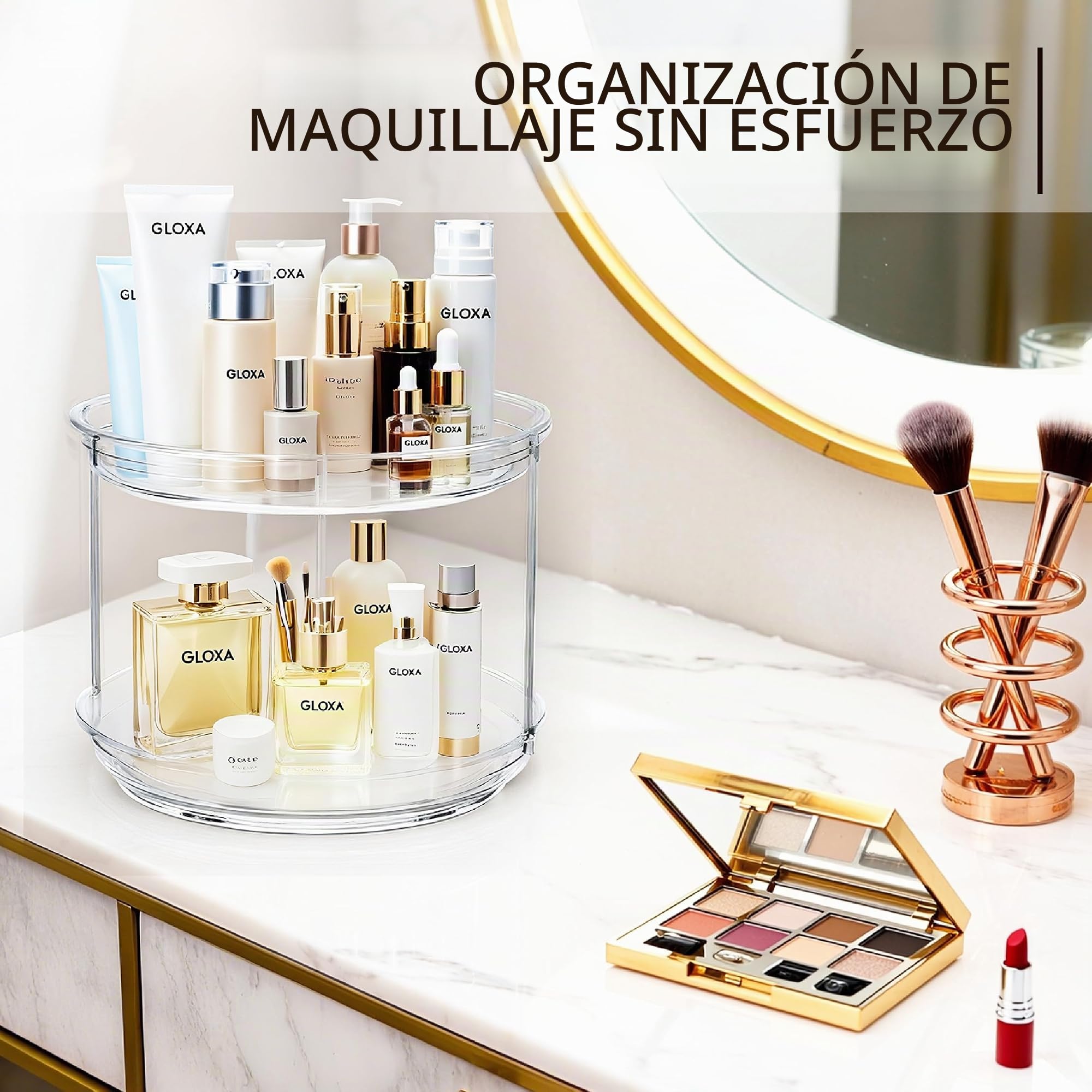 23.5CM Especiero Giratorio 360°, 2 Pisos Lazy Susan Despensa Organizador Especieros para Cocina Giratorio Estante de Plástico para Botellas, Cosmético, Armario, Despensa