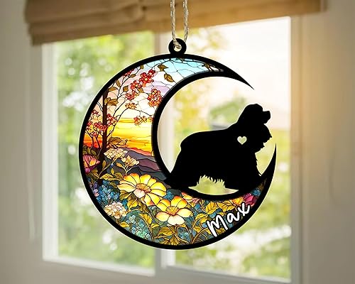 Miniatura 4 de Atrapasoles personalizado de perro Cocker Spaniel americano, adorno de Navidad con nombre, atrapasueños de vidrio manchado para pérdida de mascotas,