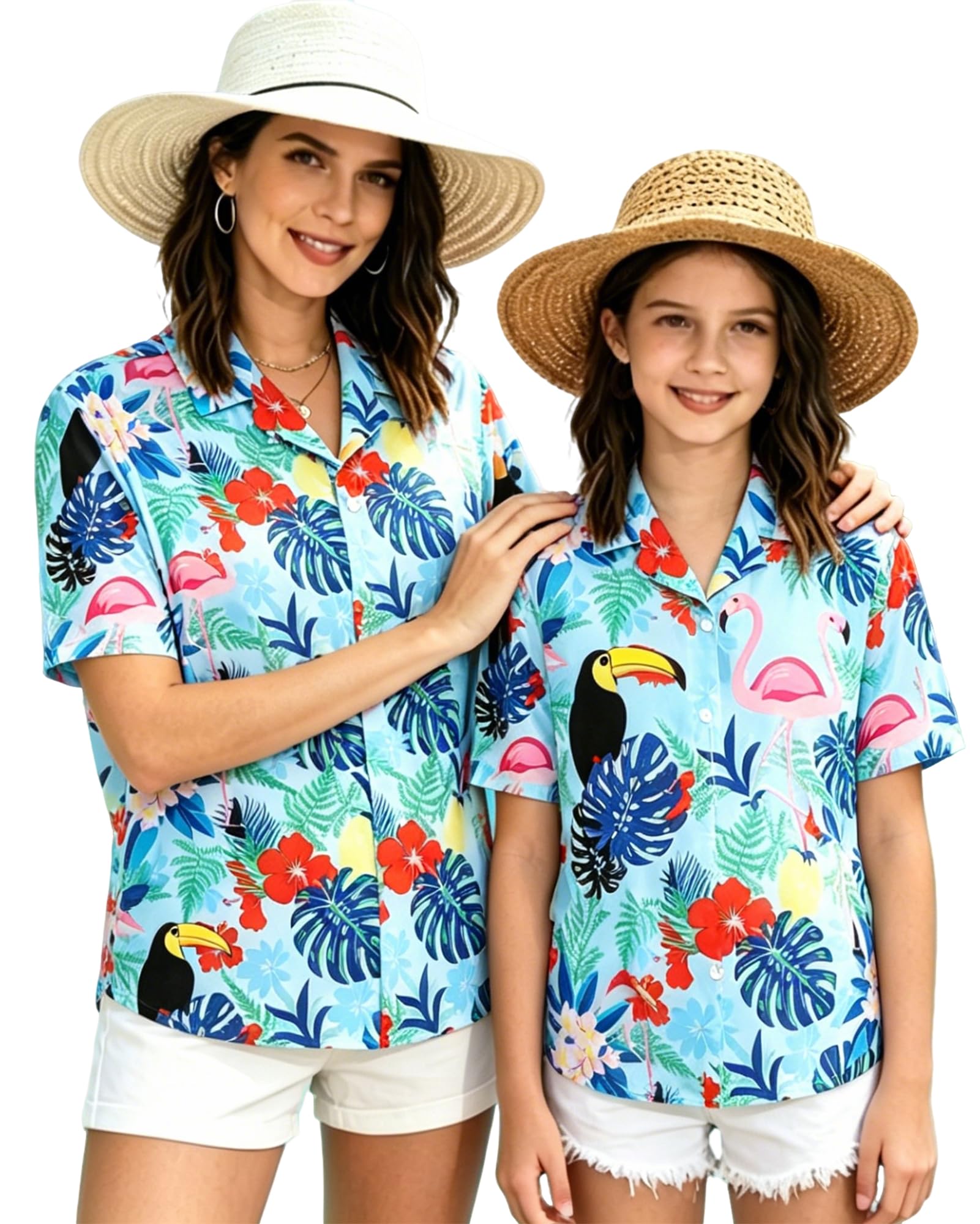 SANGTREE Girl's &amp; Women's Hawaiian Shirts Button Down Short Sleeve Shirts