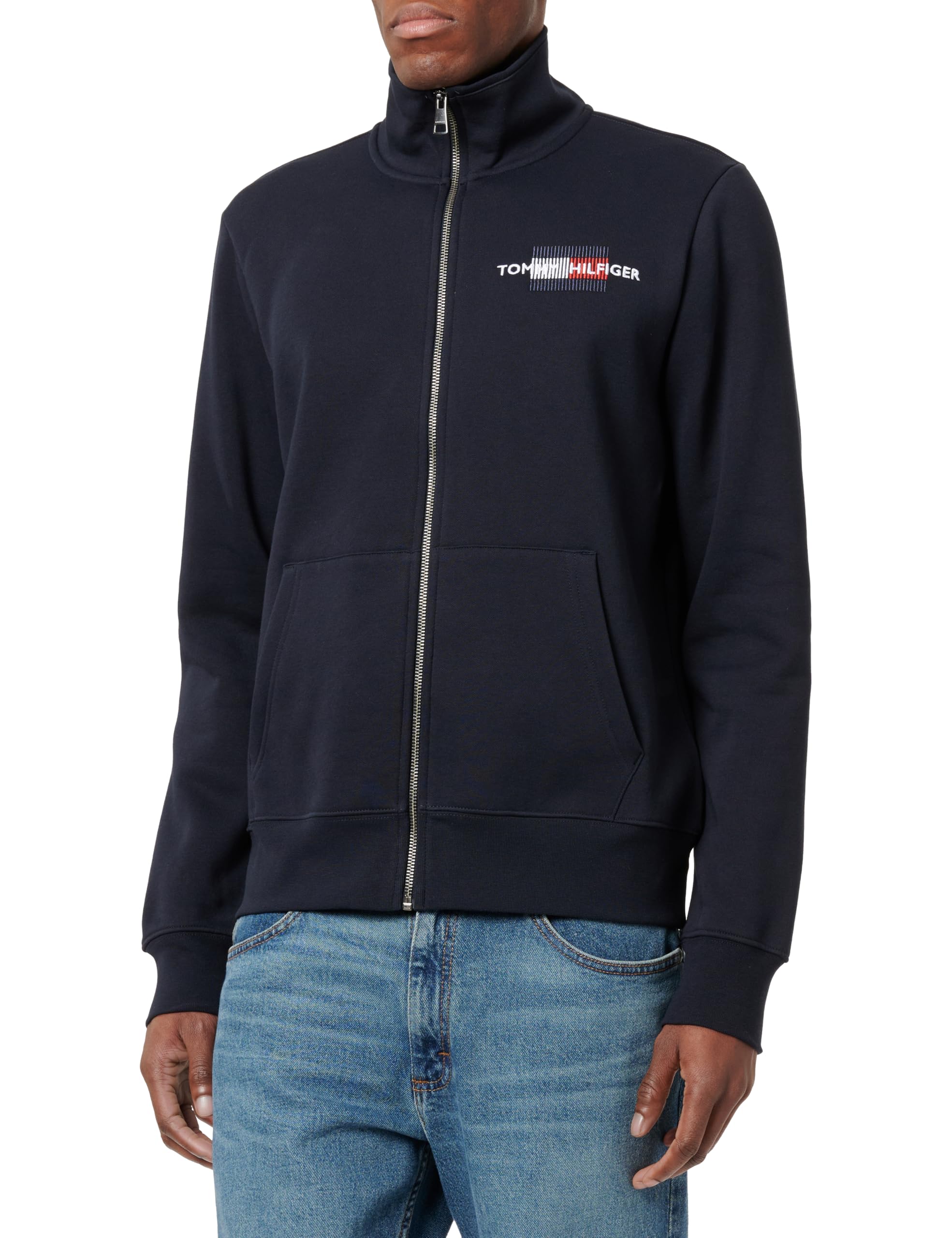 Tommy Hilfiger Herren Sweatshirt mit Reißverschluss Flag Embro Stehkragen