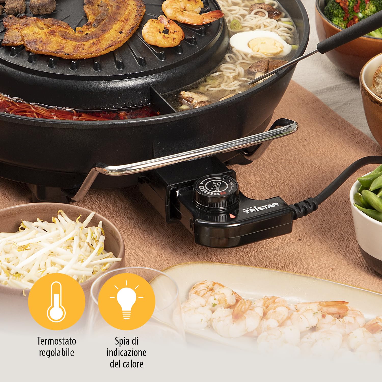 Tristar Grill coreano & Hot Pot - 36 cm di diametro - 3 litri di capacità - 4 persone - 220°C - Nero