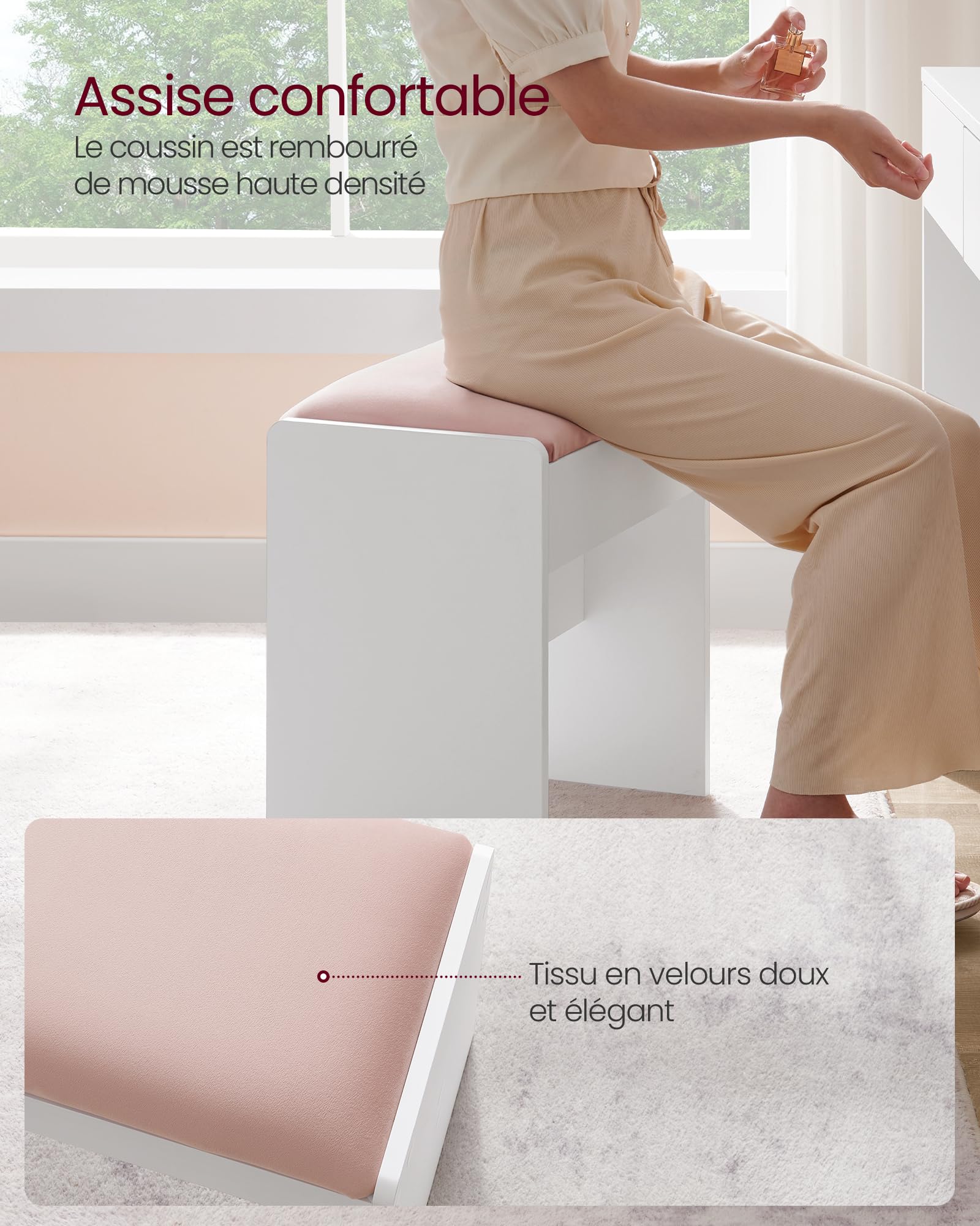 VASAGLE Kailyn Collection - Coiffeuse avec Miroir LED et Tabouret, Multiprise, 9 Tiroirs, Loupe 10x, Rangement Bijoux, Éclairage 3 Couleurs, Installation des Rails sans Outils, Blanc Nuage RDT737W01