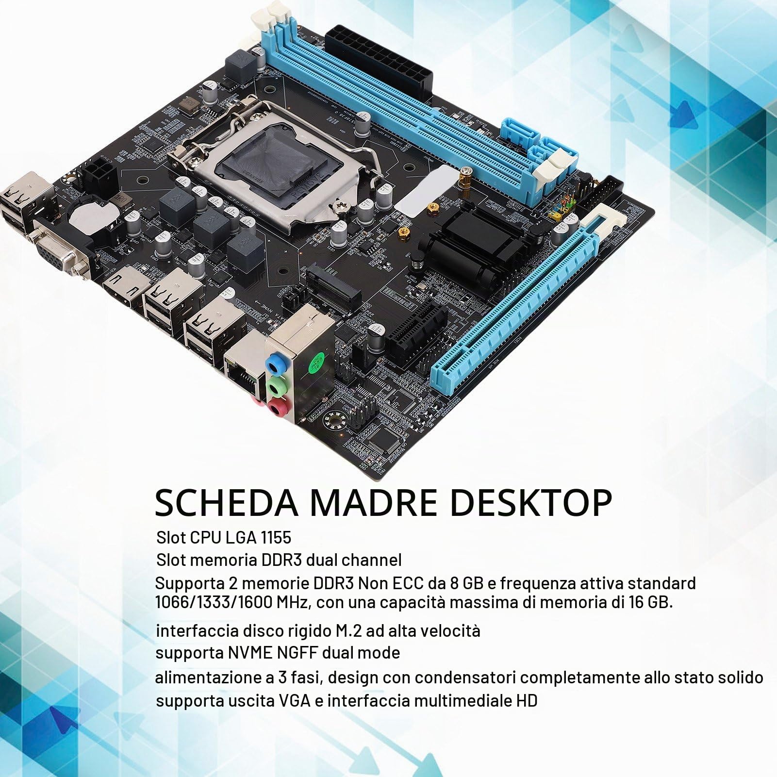 Scheda Madre H61 LGA1155 per Computer Desktop, DDR3 a Doppio Canale, M.2 NVMe NGFF, Scheda Madre M ATX Supporta Uscita VGA e HDMI