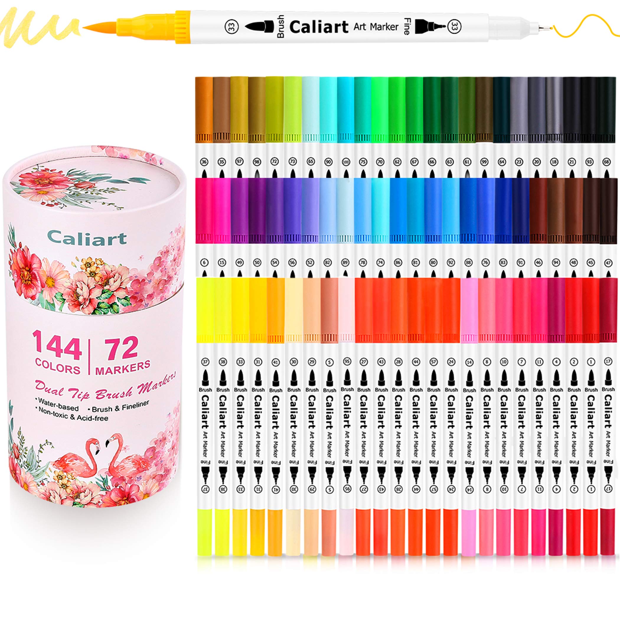 Markers for Adult Coloring, Caliart 72 Dual Brush Pens Art Markers