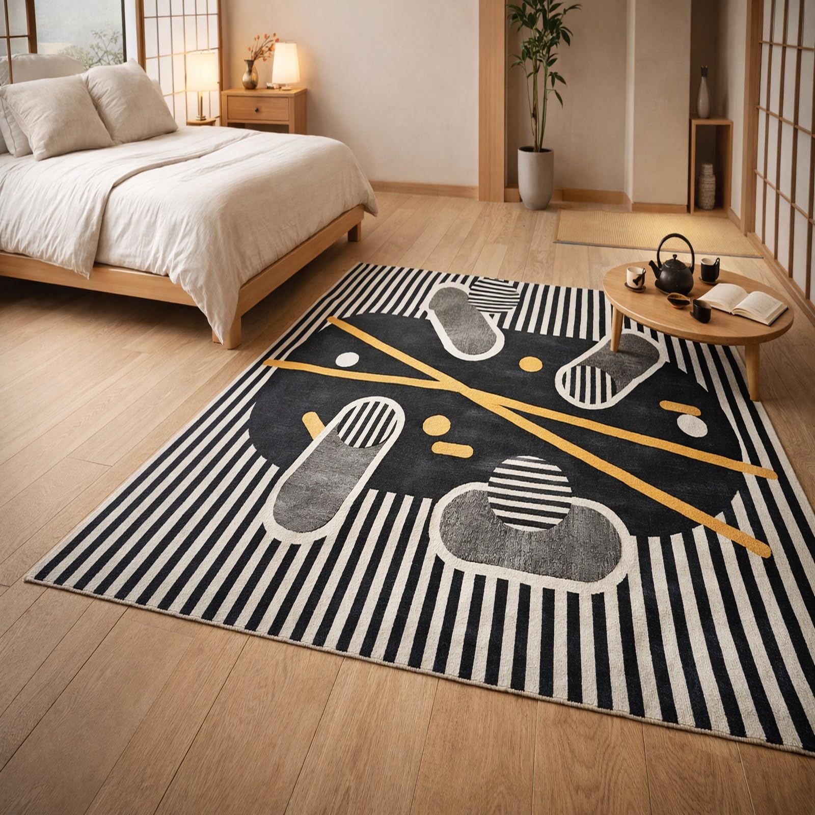 Tapis de table basse gris et blanc facile à nettoyer pour salon moderne