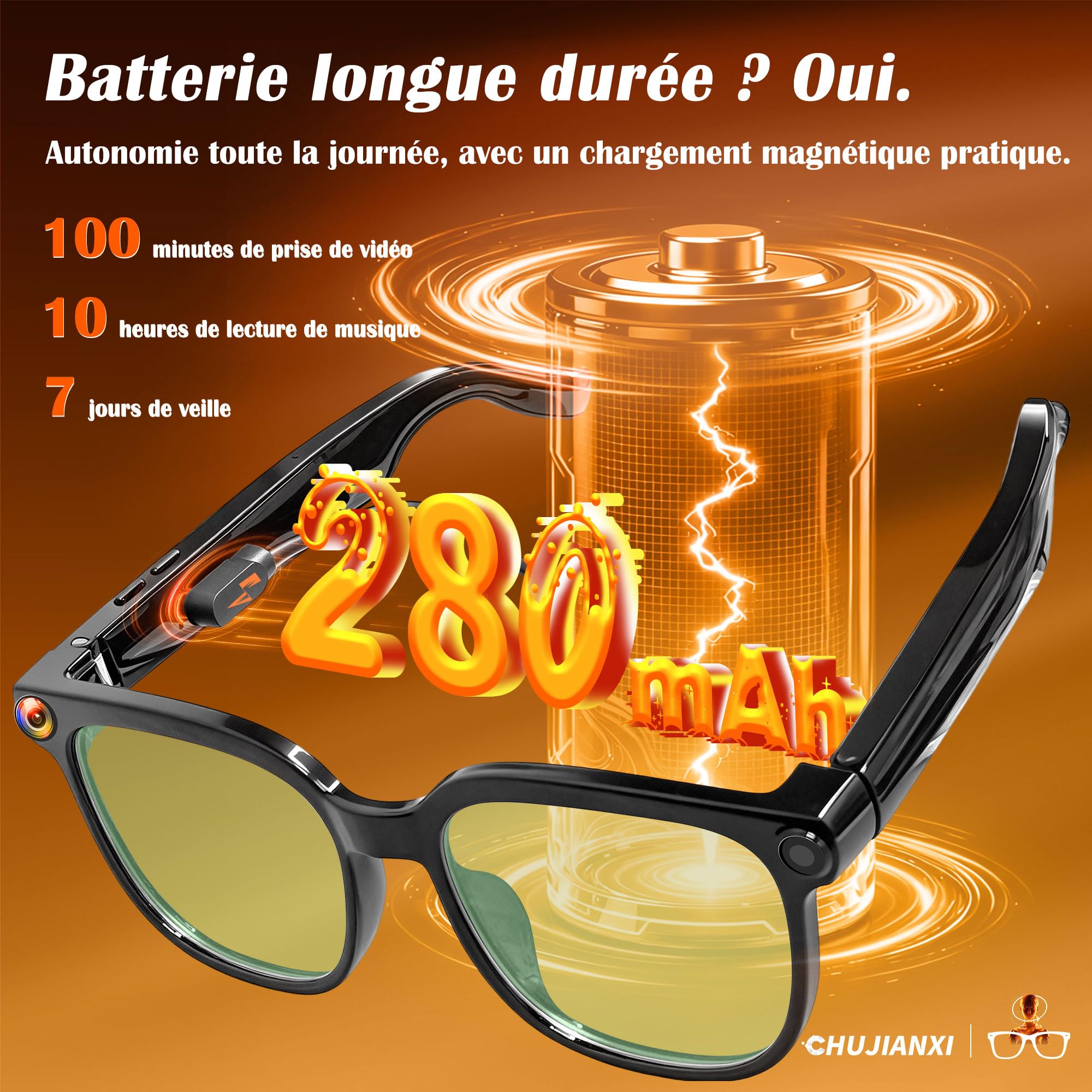 Lunette Camera IA, Lunettes Caméra Connectées, Mini Camera Espion