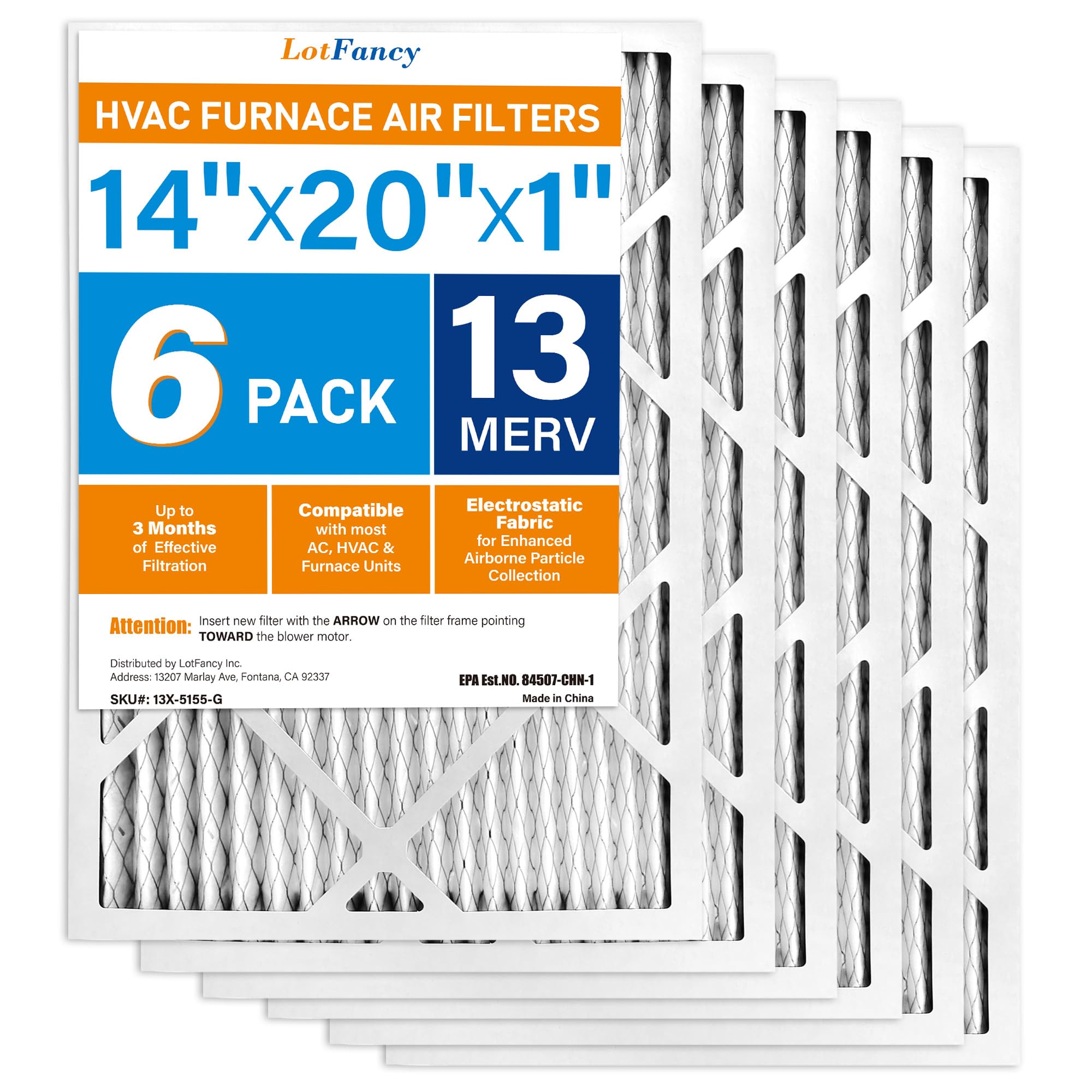 LotFancy 14x20x1 MERV 13 6-Pack