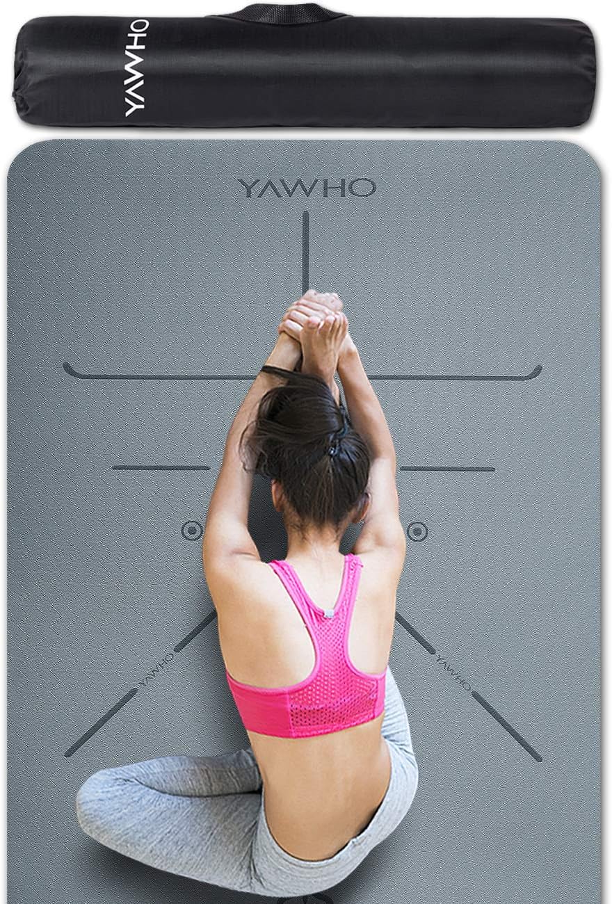 YAWHO Yoga Mat Fitness Mat Eco Friendly Material SGS Certified Ingredients TPE Specifications 72'' x 26'' Thickness 1/4-Inch Non-Slip Extra Large Yoga Mat with Carry Bag