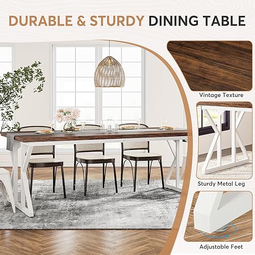 Miniatura 5 de Tribesigns Mesa de comedor de granja para 6-8 personas, mesa de comedor rectangular de madera de 78.7 pulgadas, mesa de cocina rústica con patas