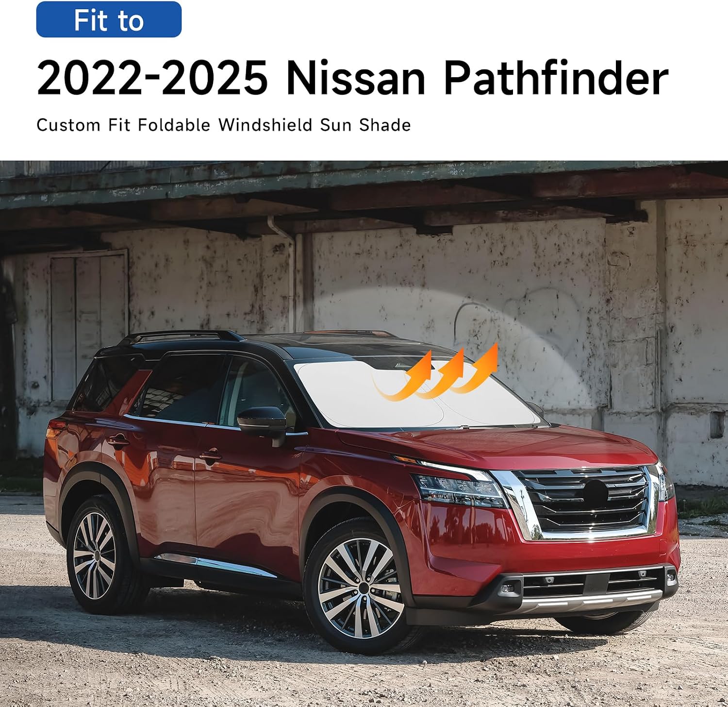 Windshield Sun Shade Custom for Nissan Pathfinder Accessories 2022-2025 Foldable Reflective Sunshade Polyester Car Window Shades for Front Windshield Blocks Sun and Heat image 3
