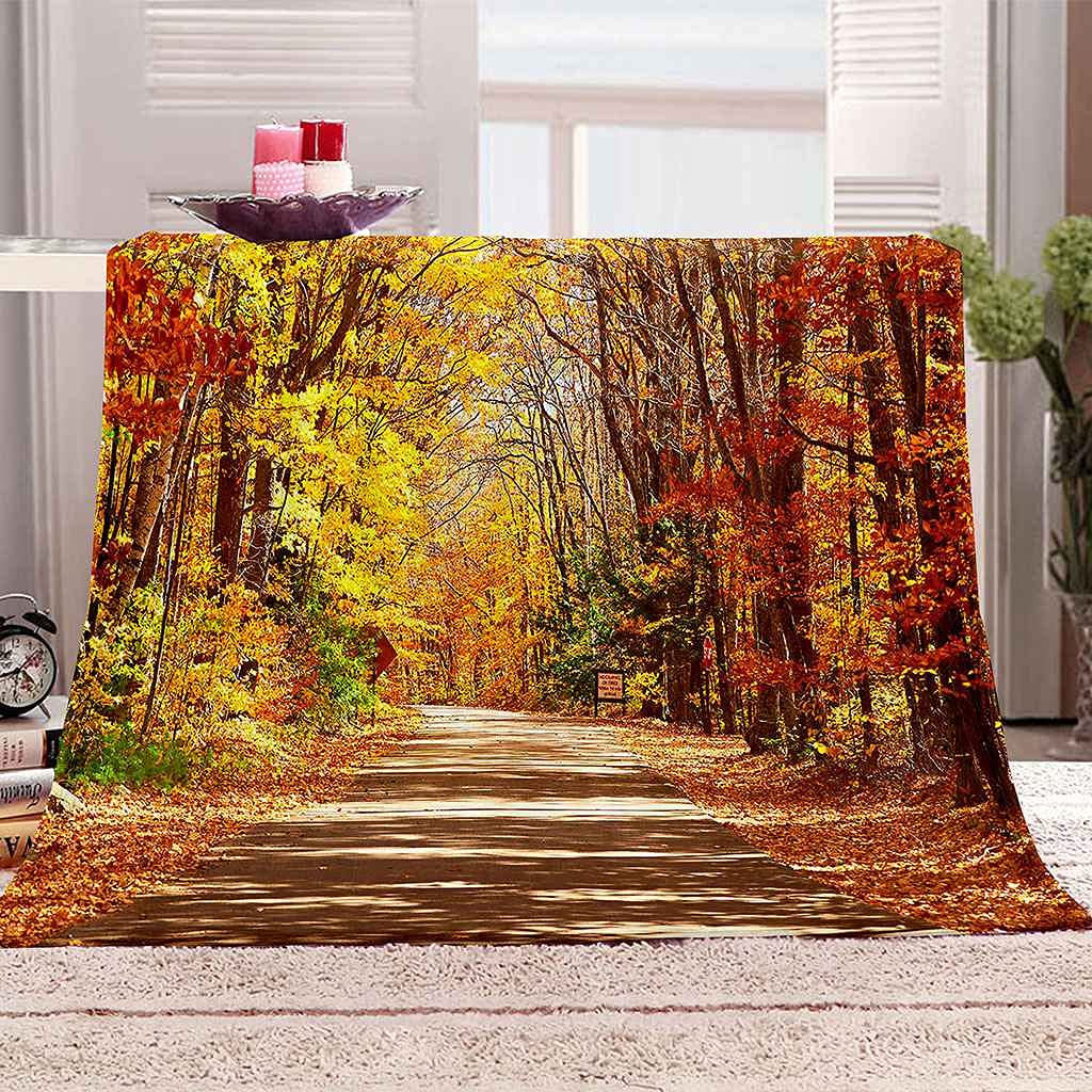 Couverture polaire arbres d'automne pour cocooning au salon plaid doux flanelle 150x200cm