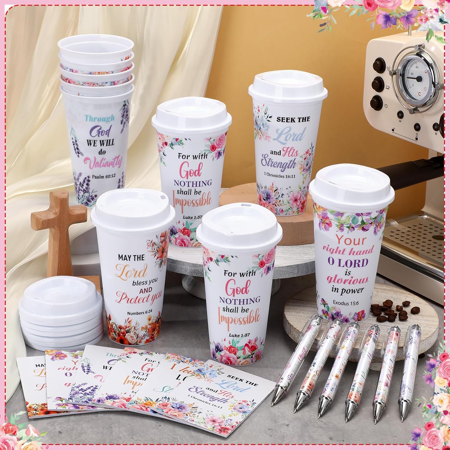 Skylety 36 Pcs Christian Gifts for Women Tumblers Bulk 16 oz Scripture Coffee Cups Bible Verse Plastic Reusable Tumblers with Lids, Pens and Notebooks for Birthday Church Party - Image 3